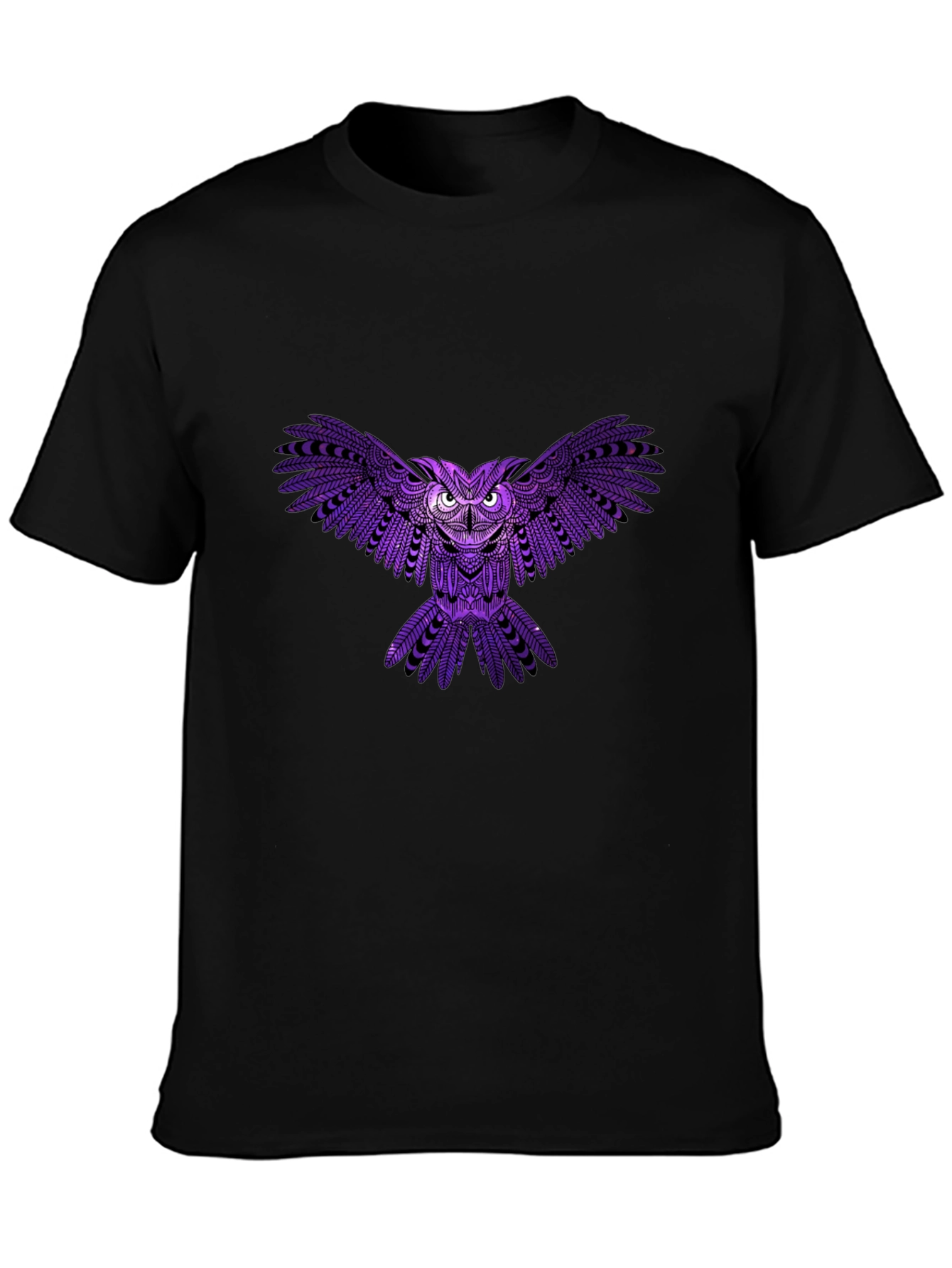 Mens Black T-Shirt with Purple Owl Design