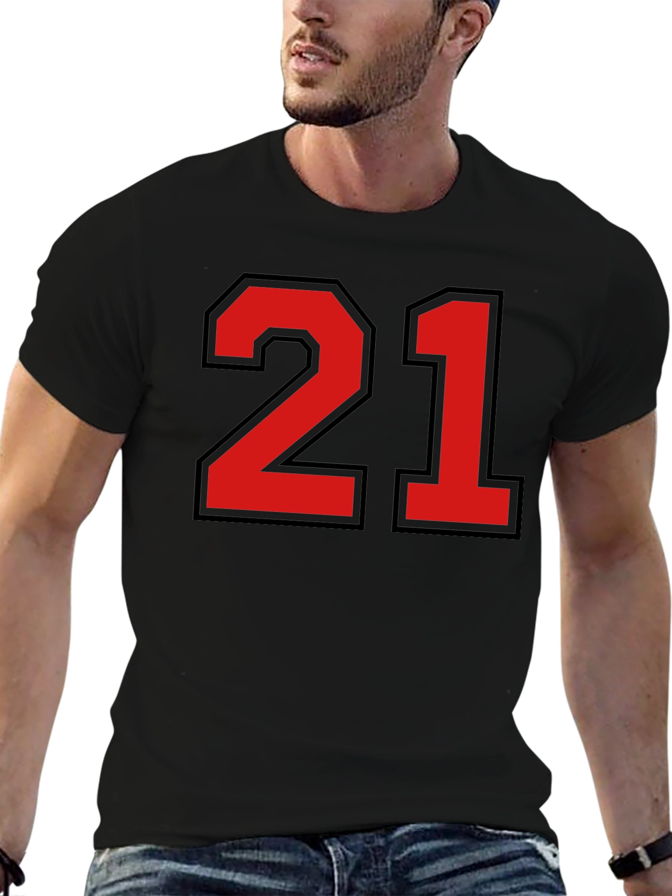 Bold Number 21 Graphic Tee - Black Cotton Jersey