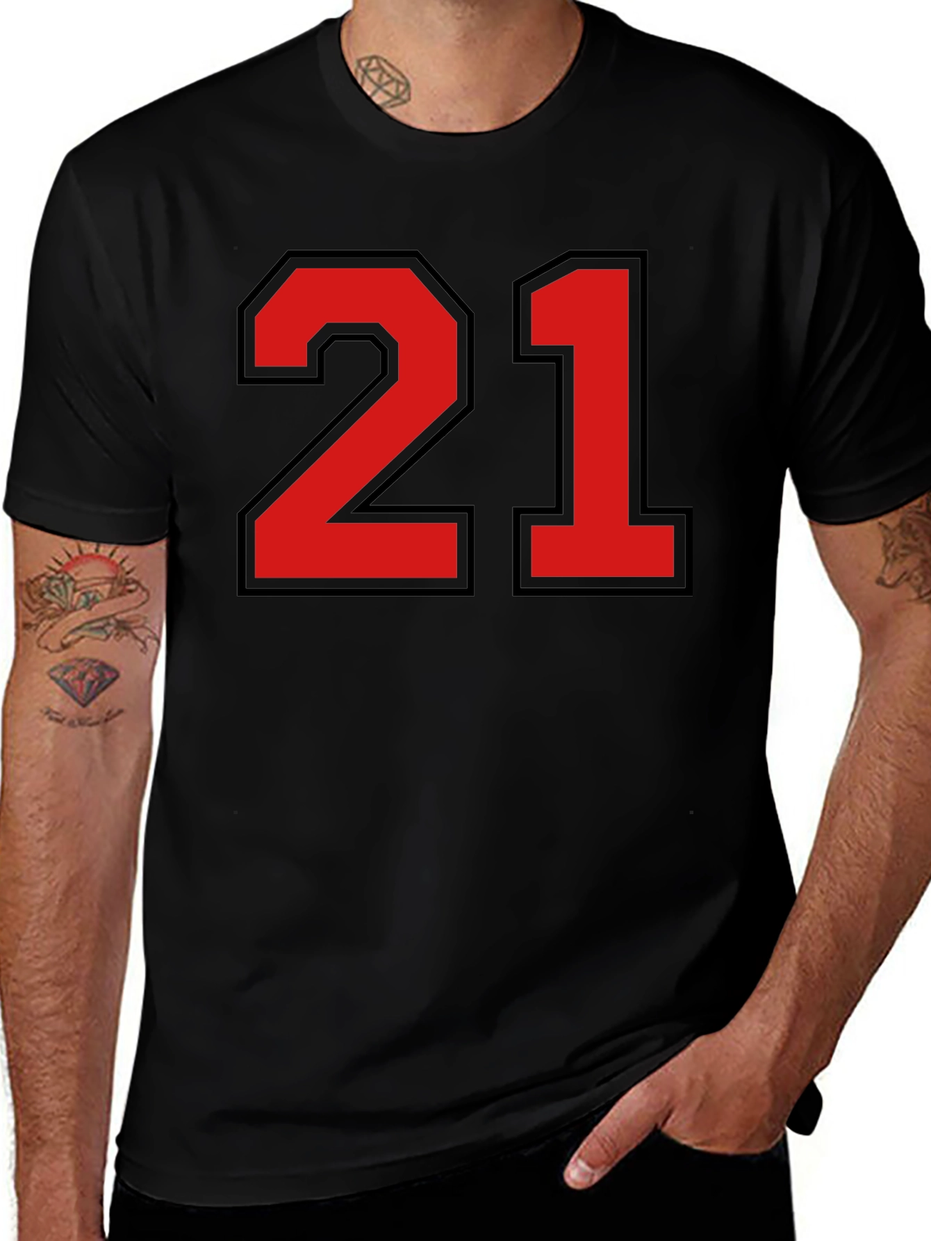 Bold Number 21 Graphic Tee - Black Cotton Jersey