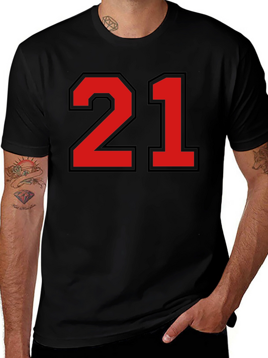 Bold Number 21 Graphic Tee - Black Cotton Jersey