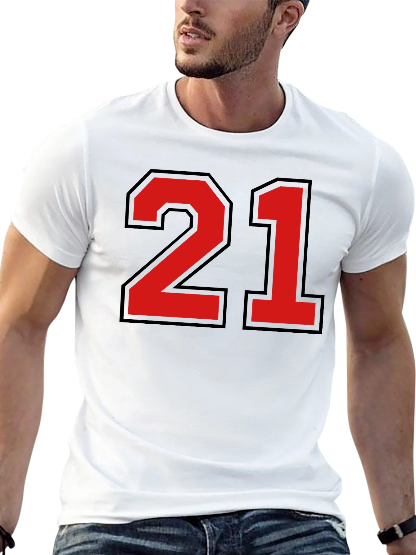 Bold Number 21 Graphic Tee - Black Cotton Jersey