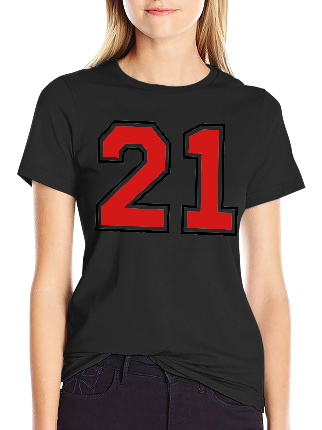 Bold Number 21 Graphic Tee - Black Cotton Jersey