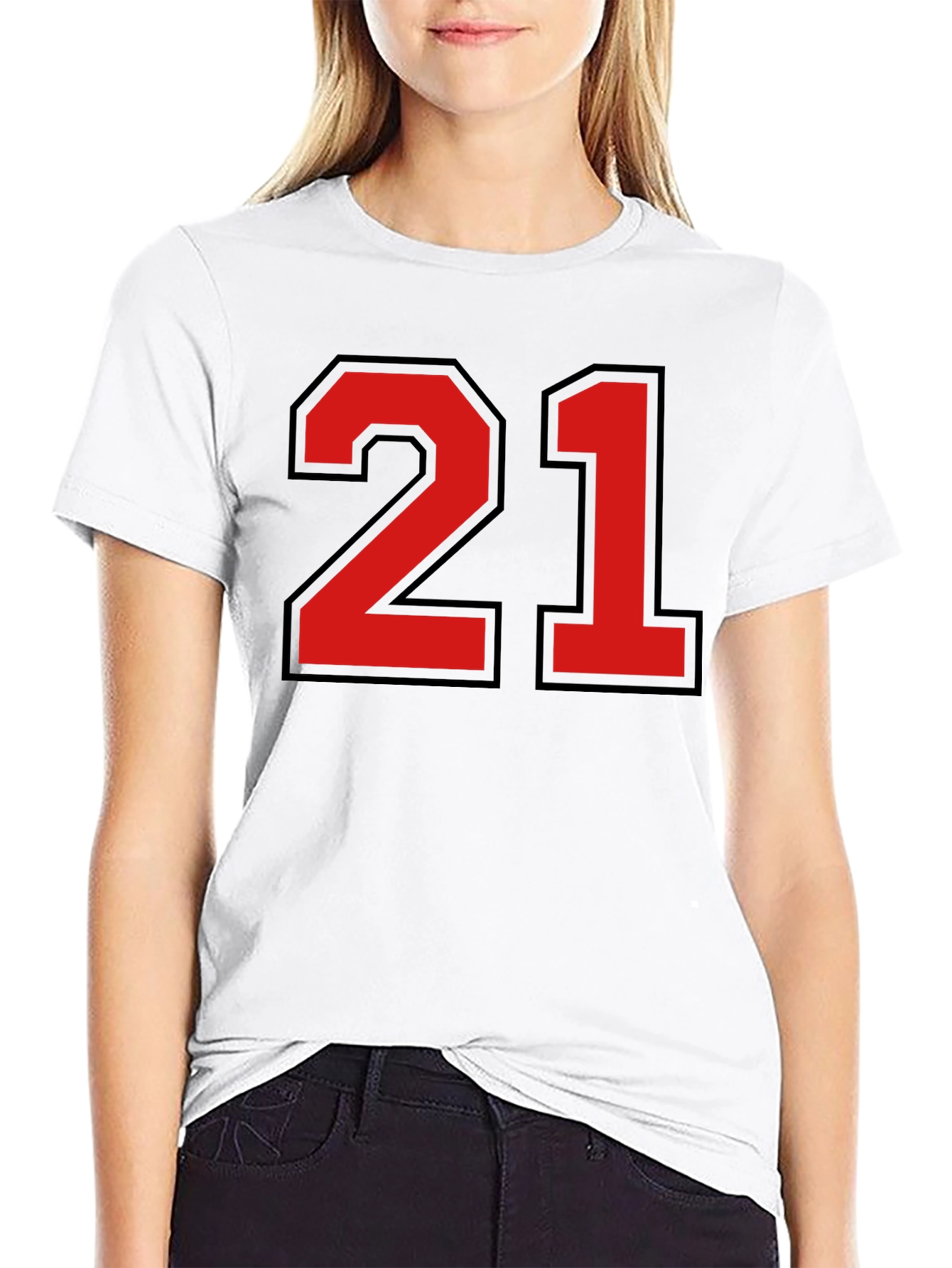 Bold Number 21 Graphic Tee - Black Cotton Jersey