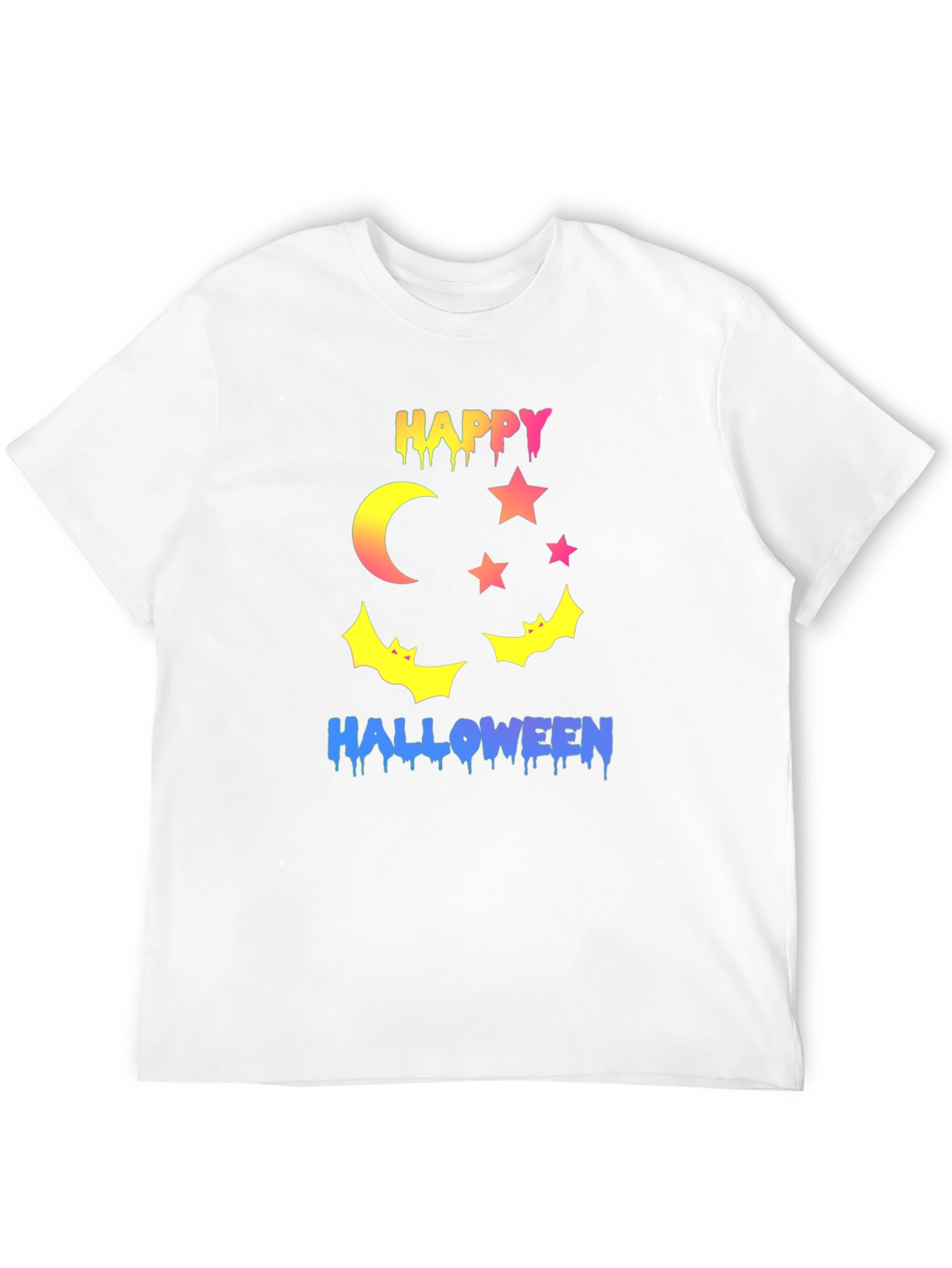 Happy Halloween T-Shirt - Moon Stars and Bats Design