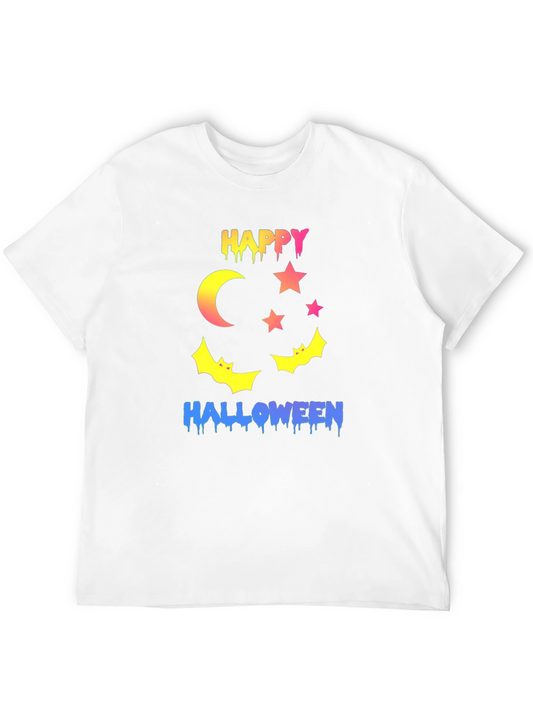 Happy Halloween T-Shirt - Moon Stars and Bats Design
