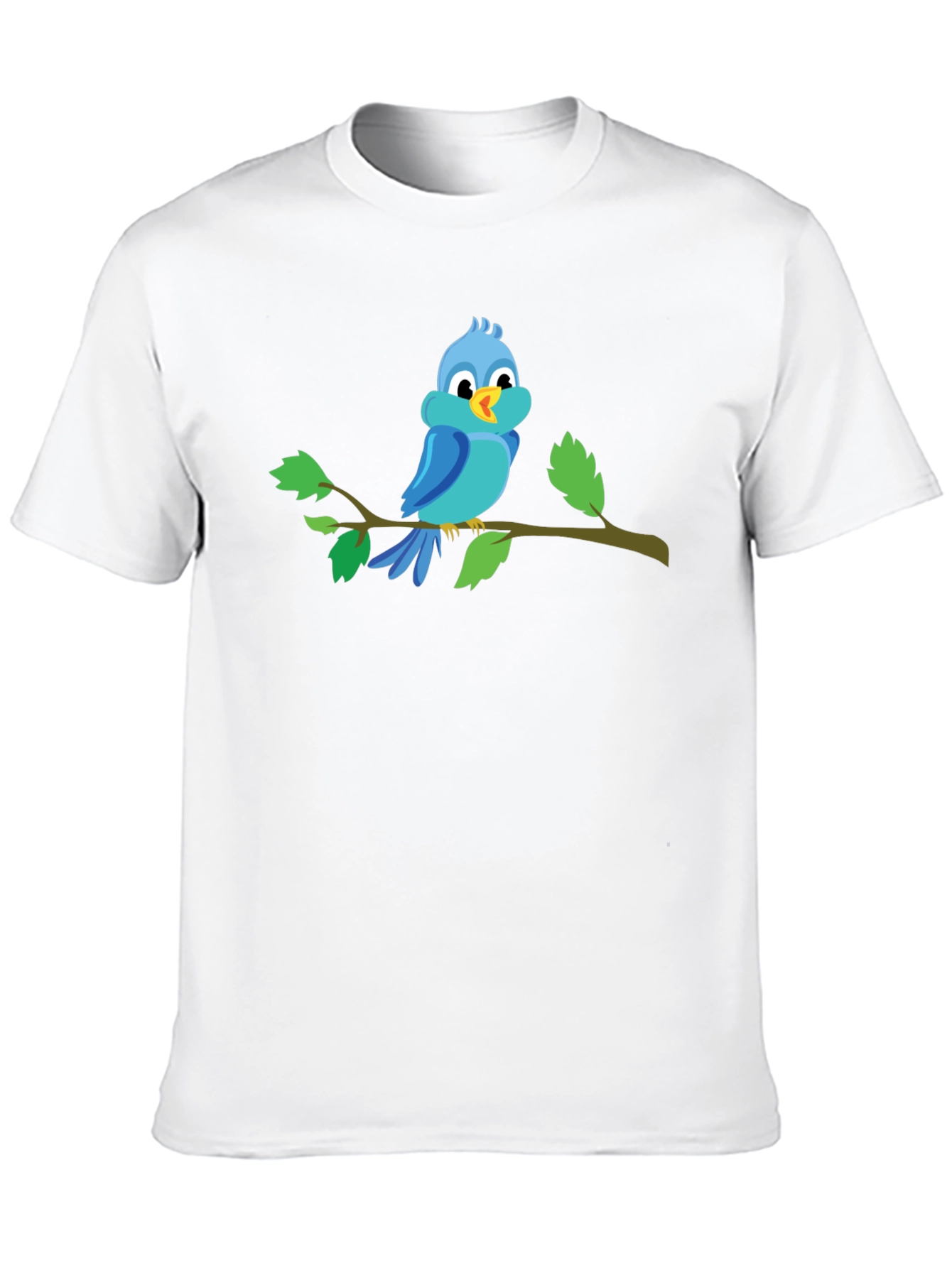 Blue Bird on Branch Black T-Shirt