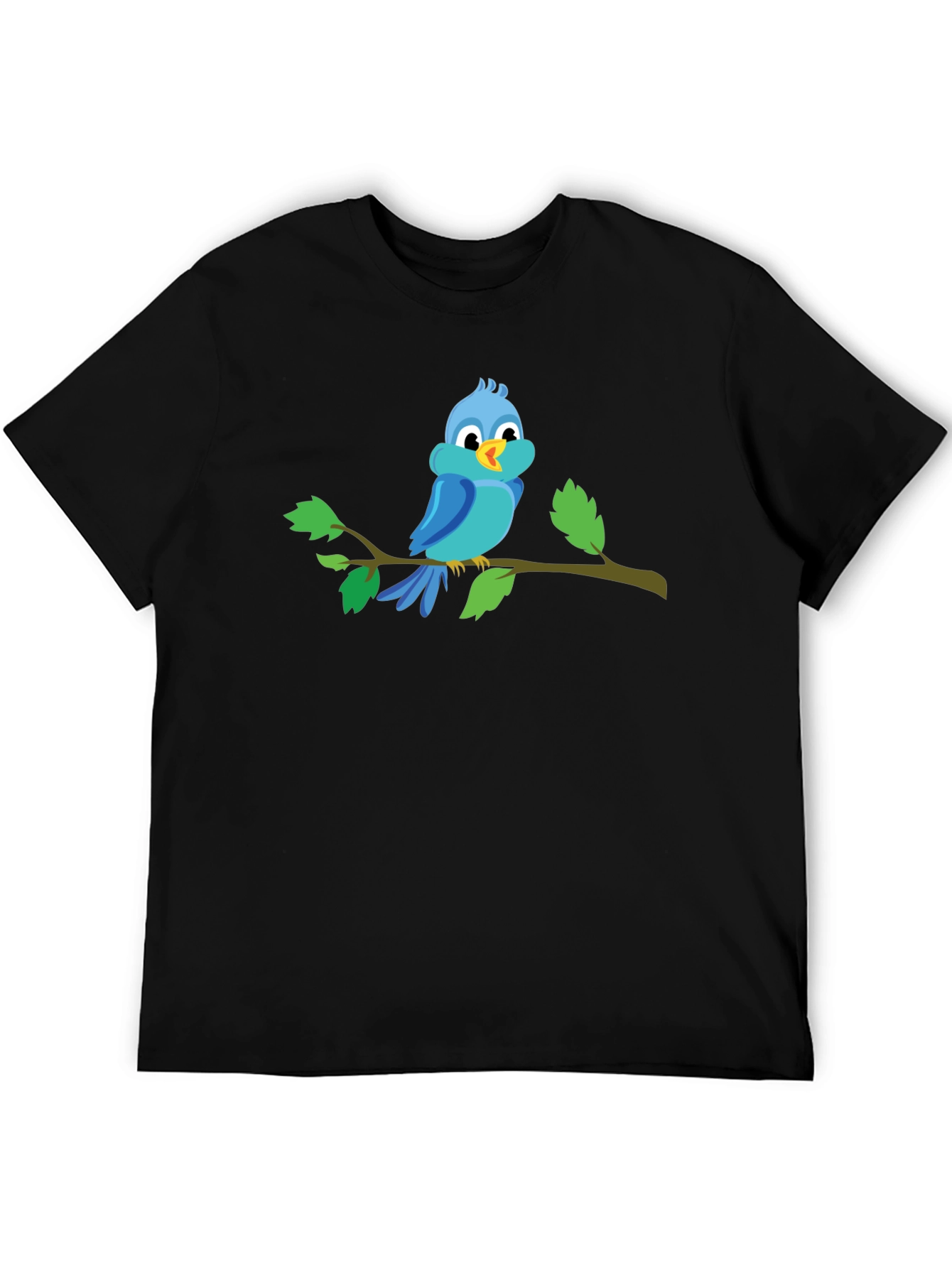 Blue Bird on Branch Black T-Shirt