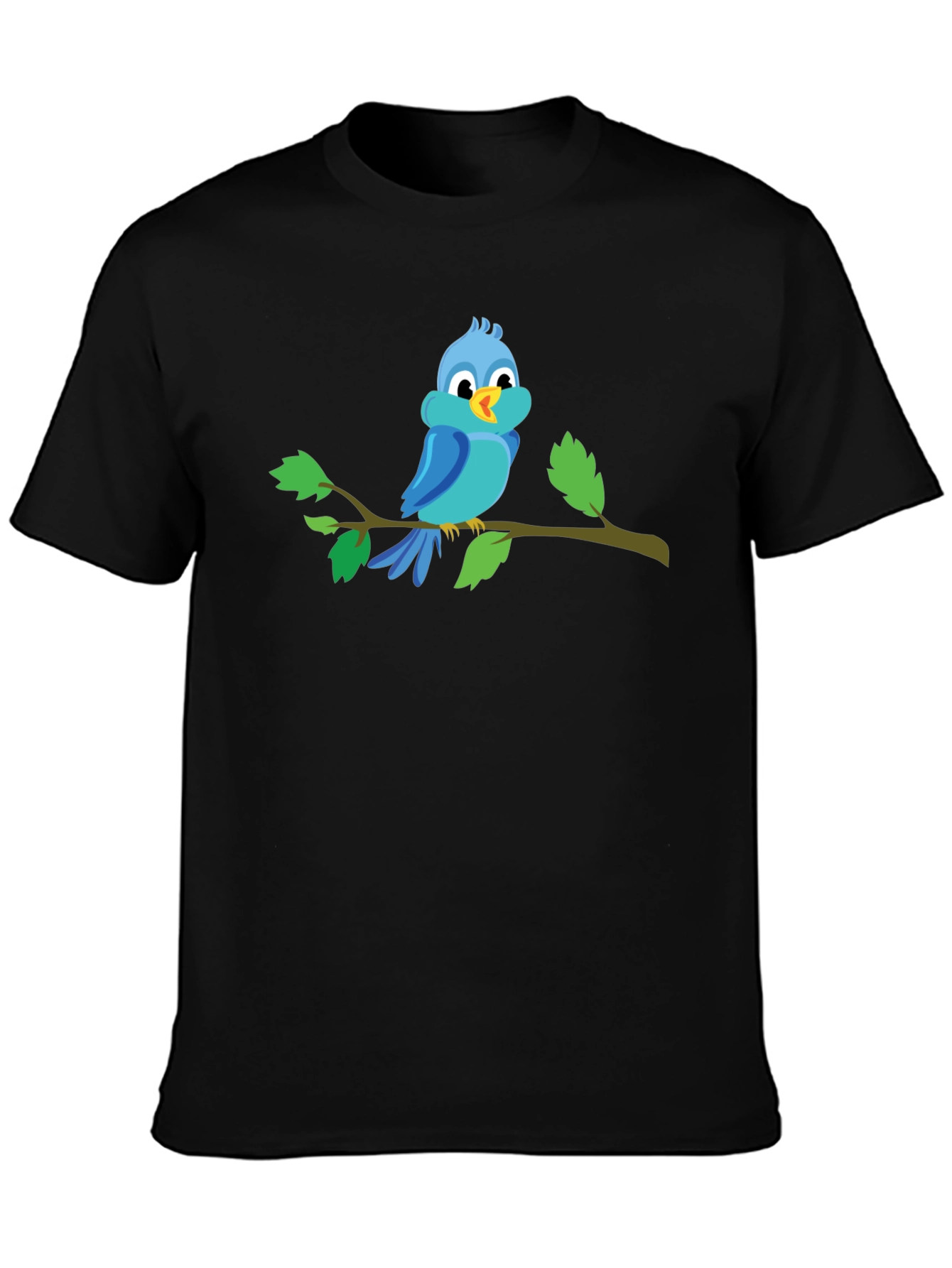 Blue Bird on Branch Black T-Shirt
