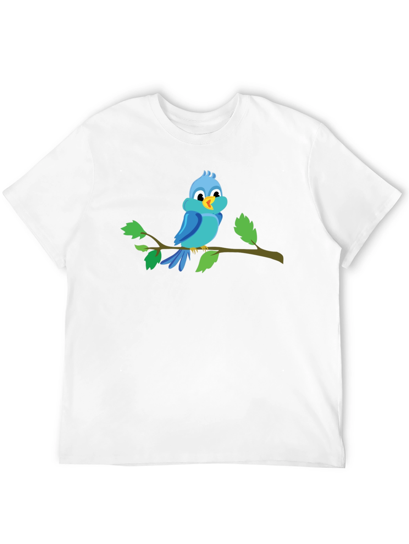 Blue Bird on Branch Black T-Shirt