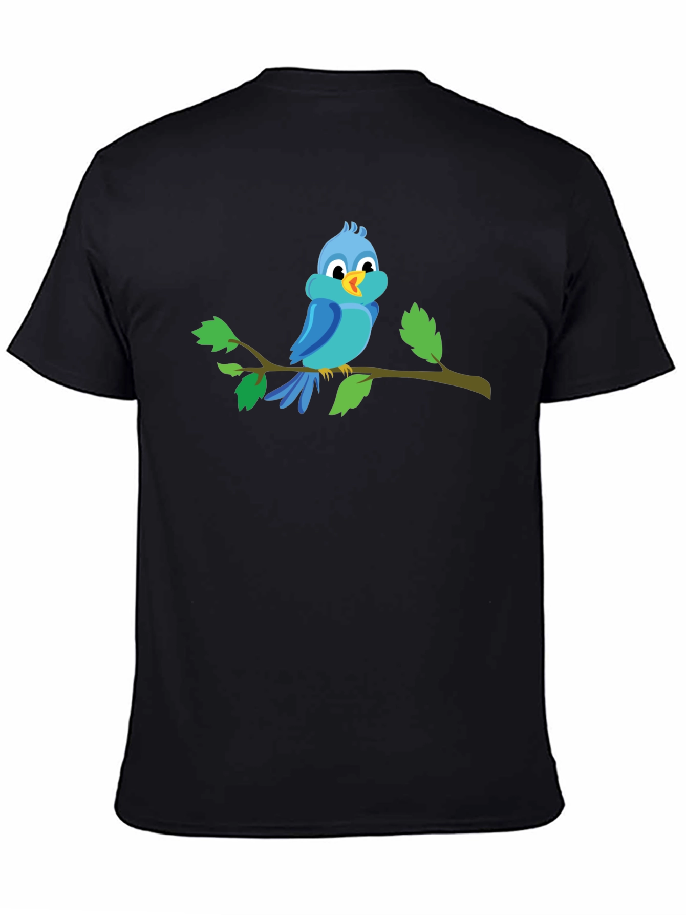 Blue Bird on Branch Black T-Shirt