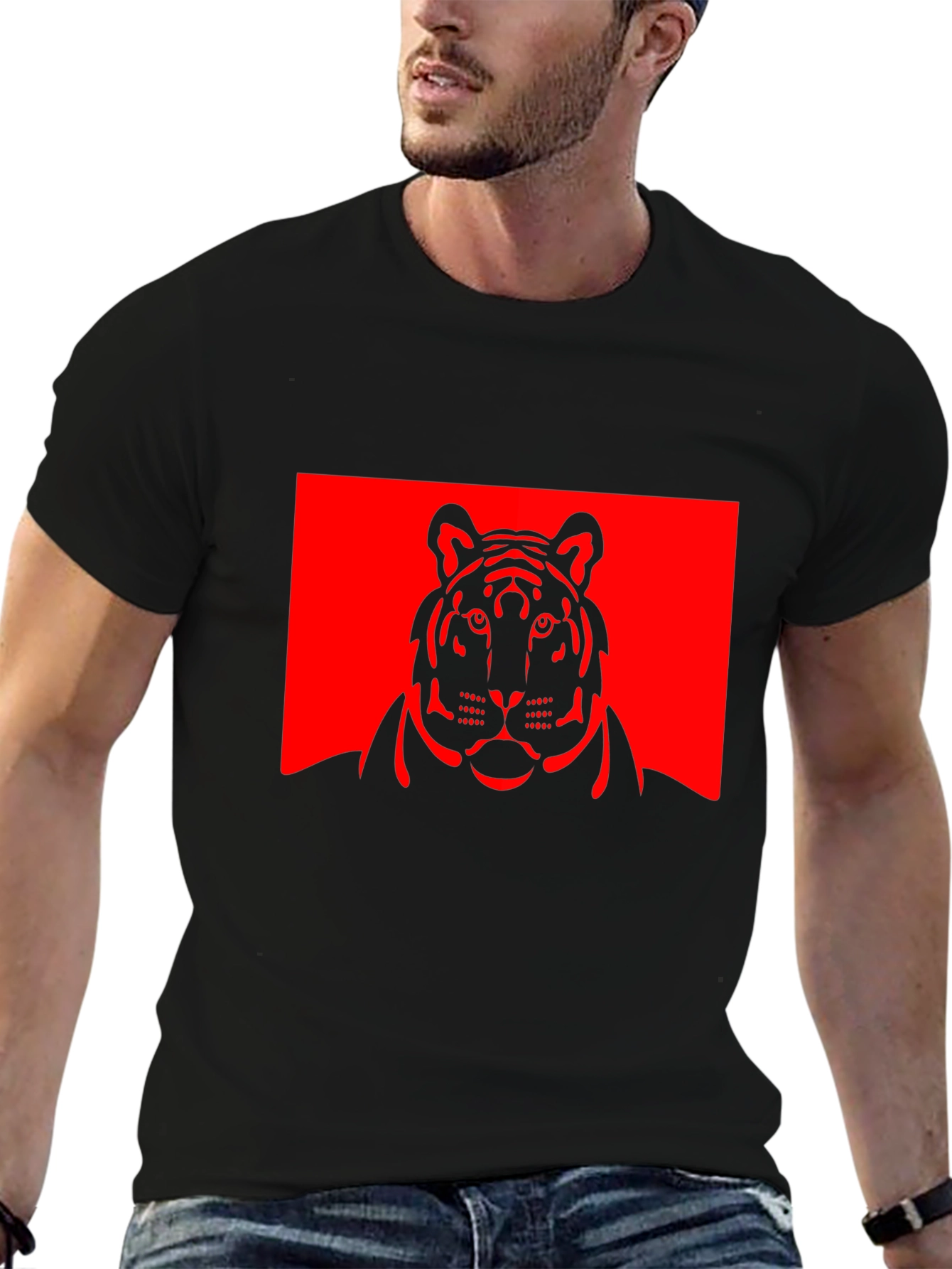 Tiger Graphic Tee - Bold Black Cotton T-Shirt
