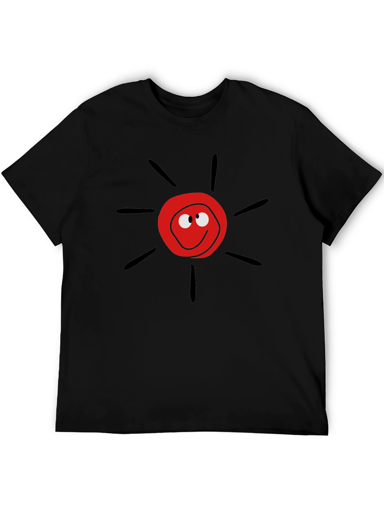Cartoon Sun Graphic Tee - Black Casual T-Shirt