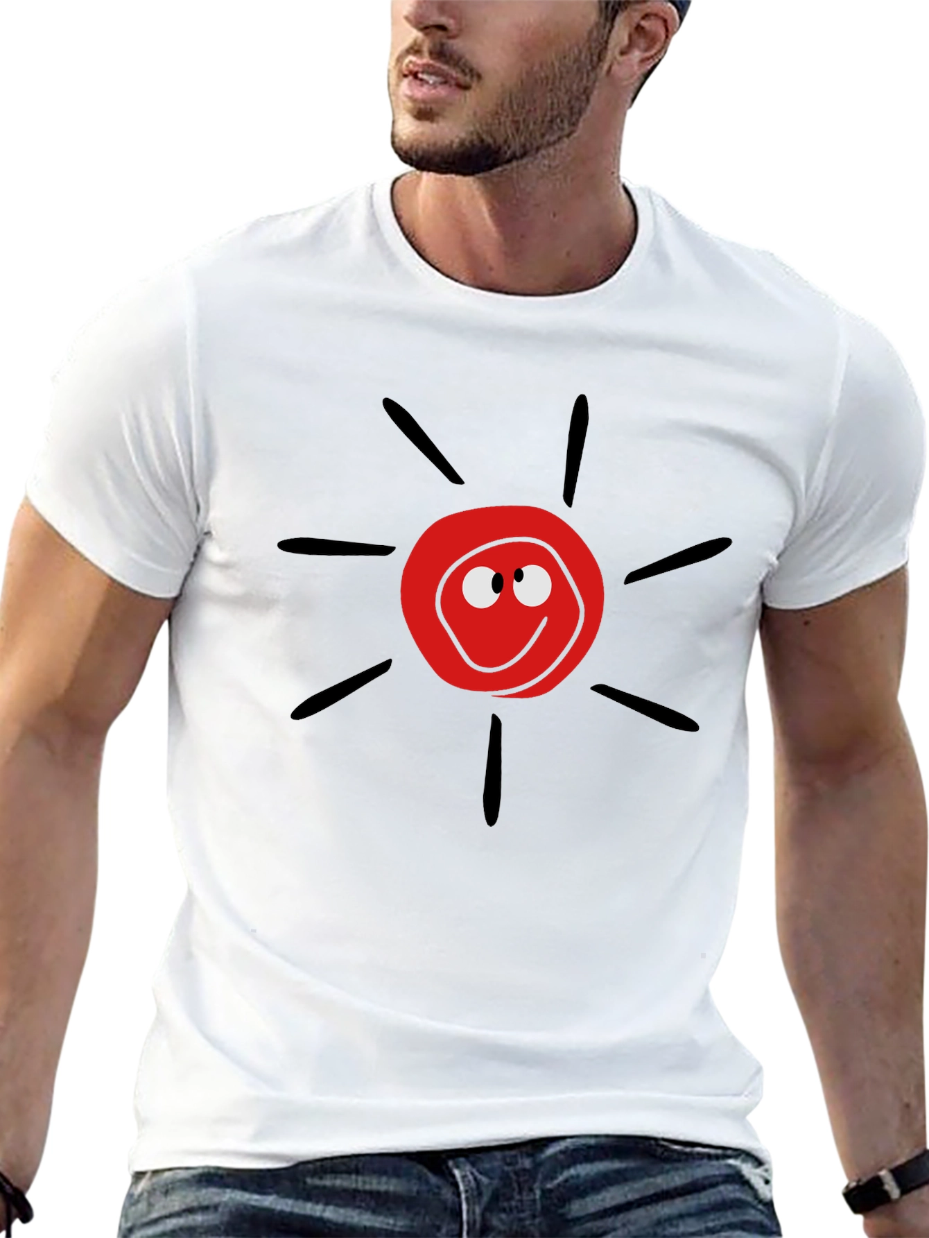 Cartoon Sun Graphic Tee - Black Casual T-Shirt