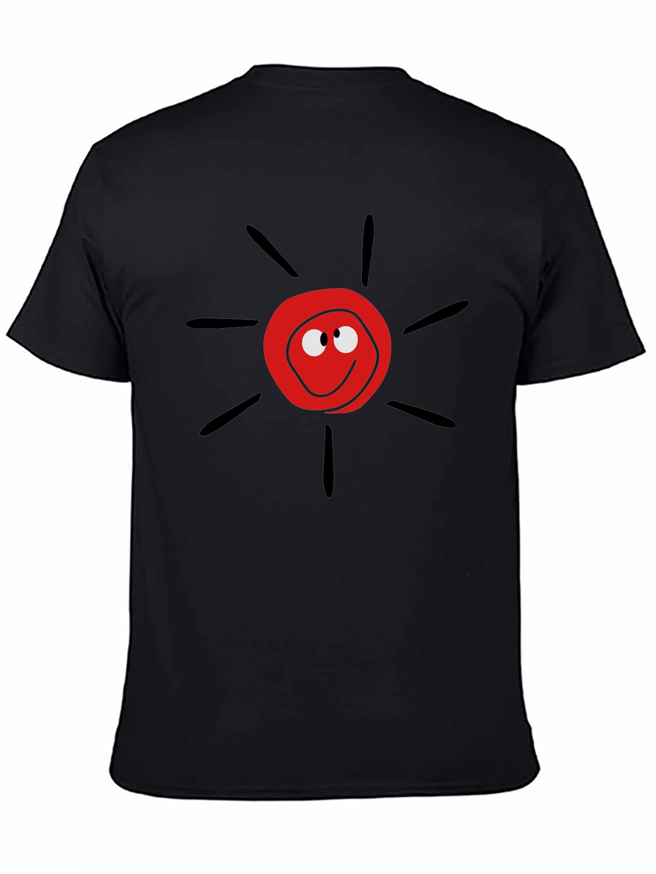 Cartoon Sun Graphic Tee - Black Casual T-Shirt