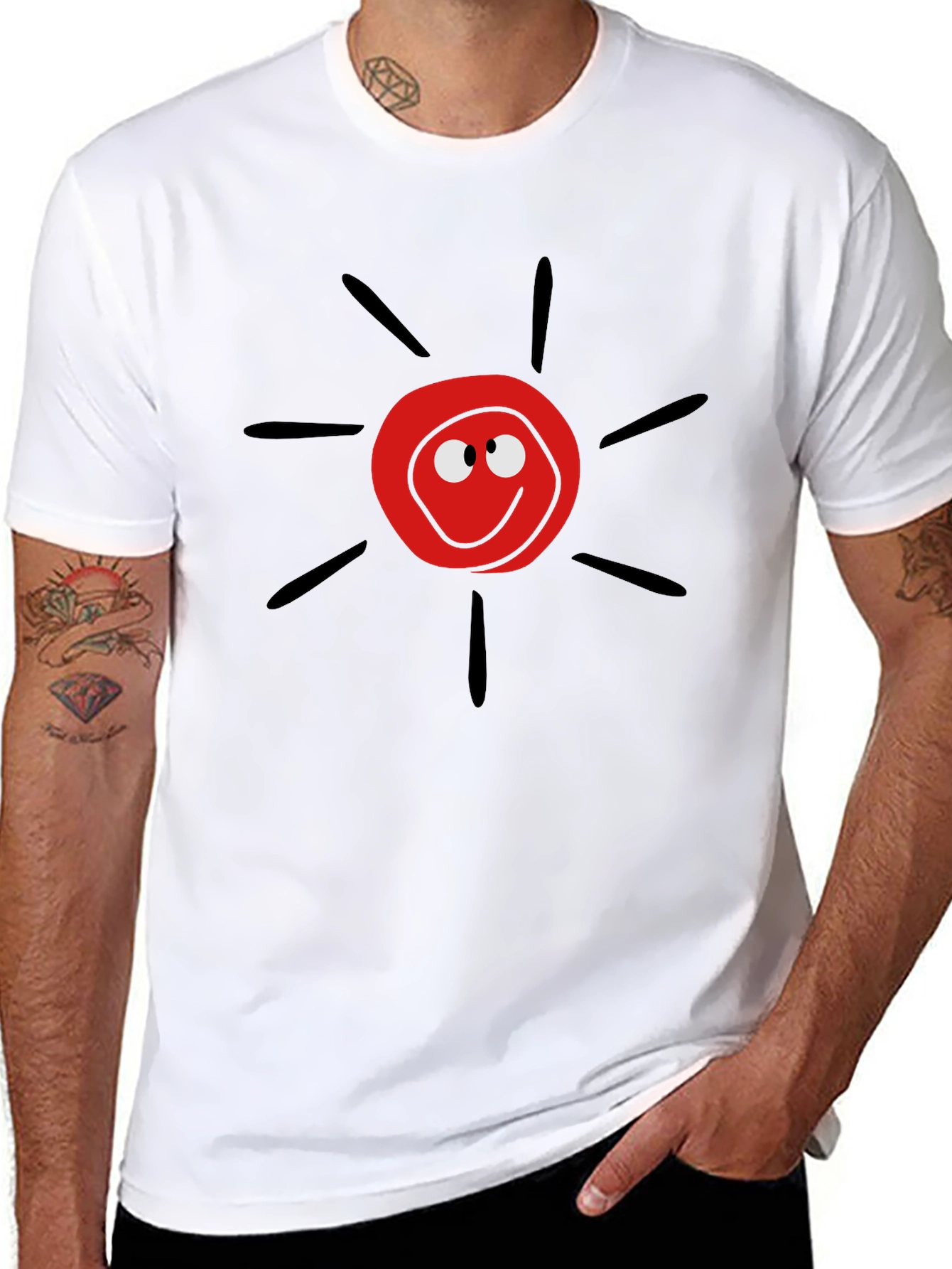 Cartoon Sun Graphic Tee - Black Casual T-Shirt