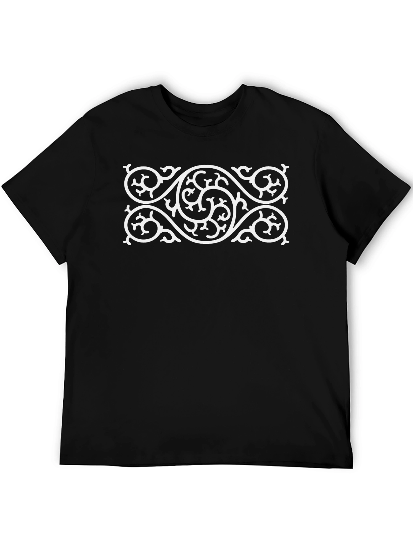 Mens Black T-Shirt with White Swirl Design