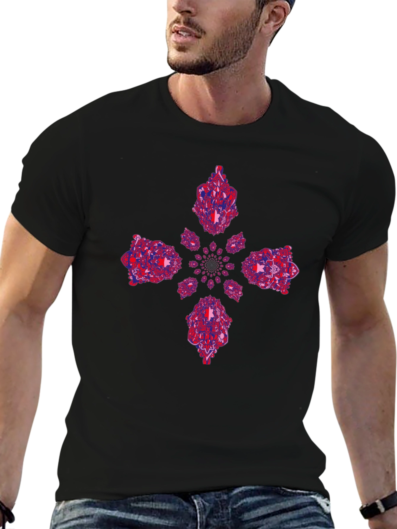 Abstract Kaleidoscope Graphic Print Black T-Shirt