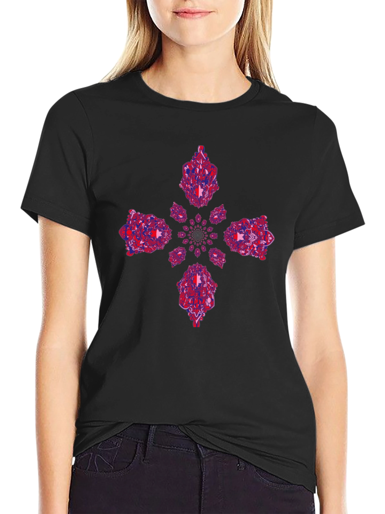 Abstract Kaleidoscope Graphic Print Black T-Shirt