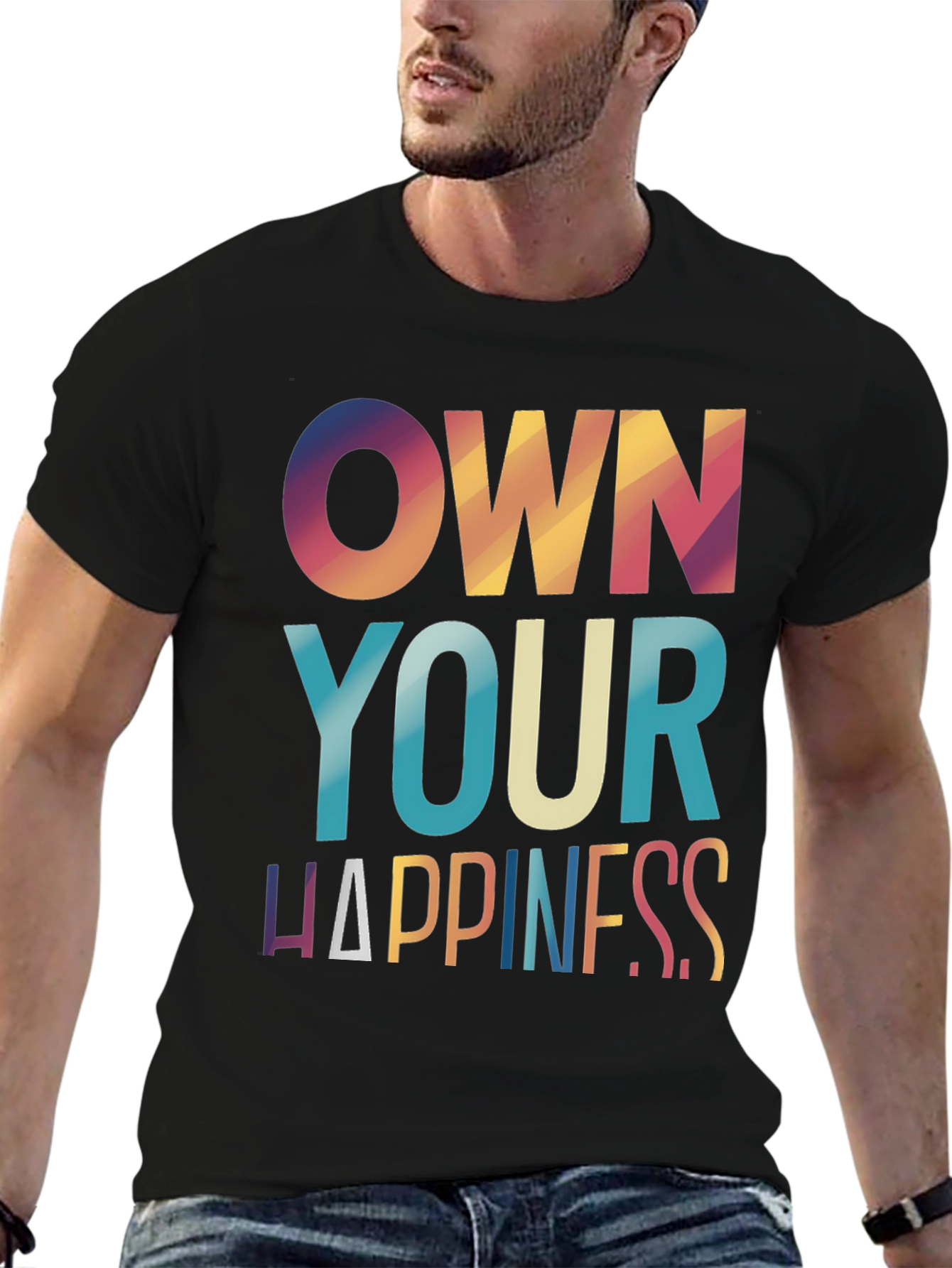 Own Your Happiness Graphic Tee - Black Casual T-Shirt