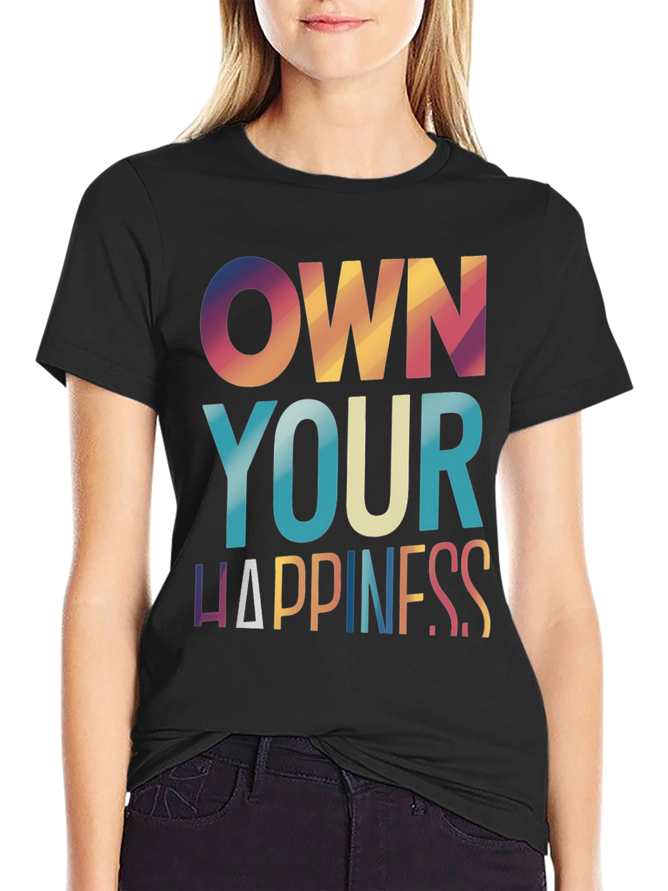Own Your Happiness Graphic Tee - Black Casual T-Shirt