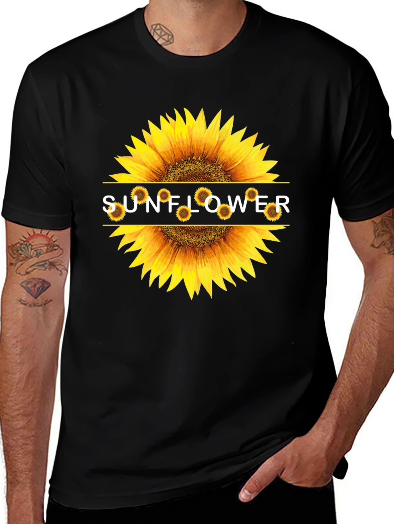 Sunflower Graphic Print Black T-Shirt