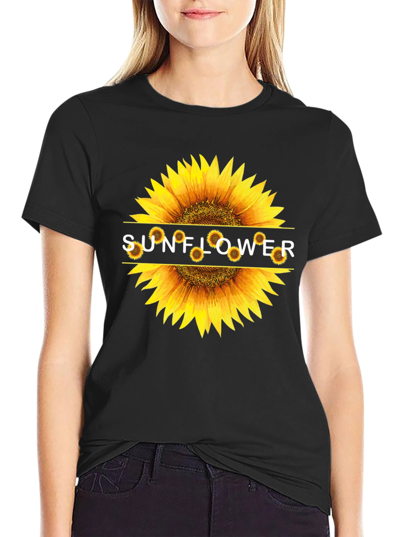 Sunflower Graphic Print Black T-Shirt
