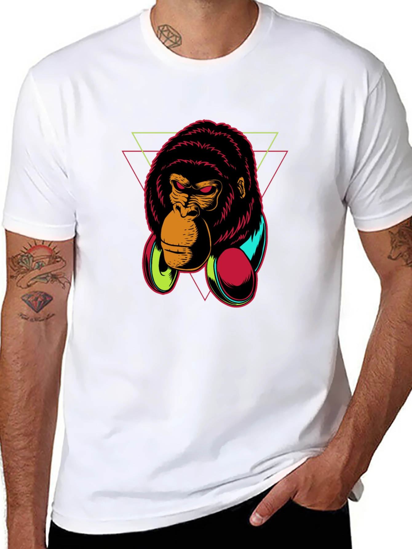 Gorilla Headphone Graphic Black T-Shirt