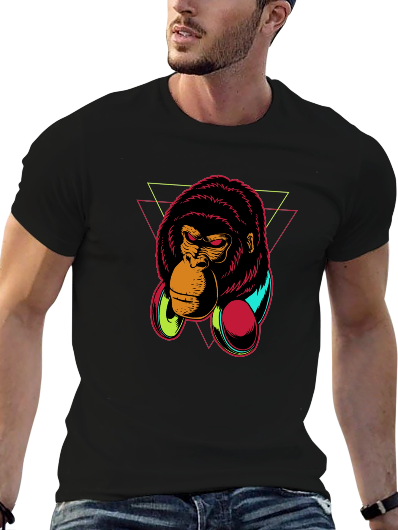 Gorilla Headphone Graphic Black T-Shirt