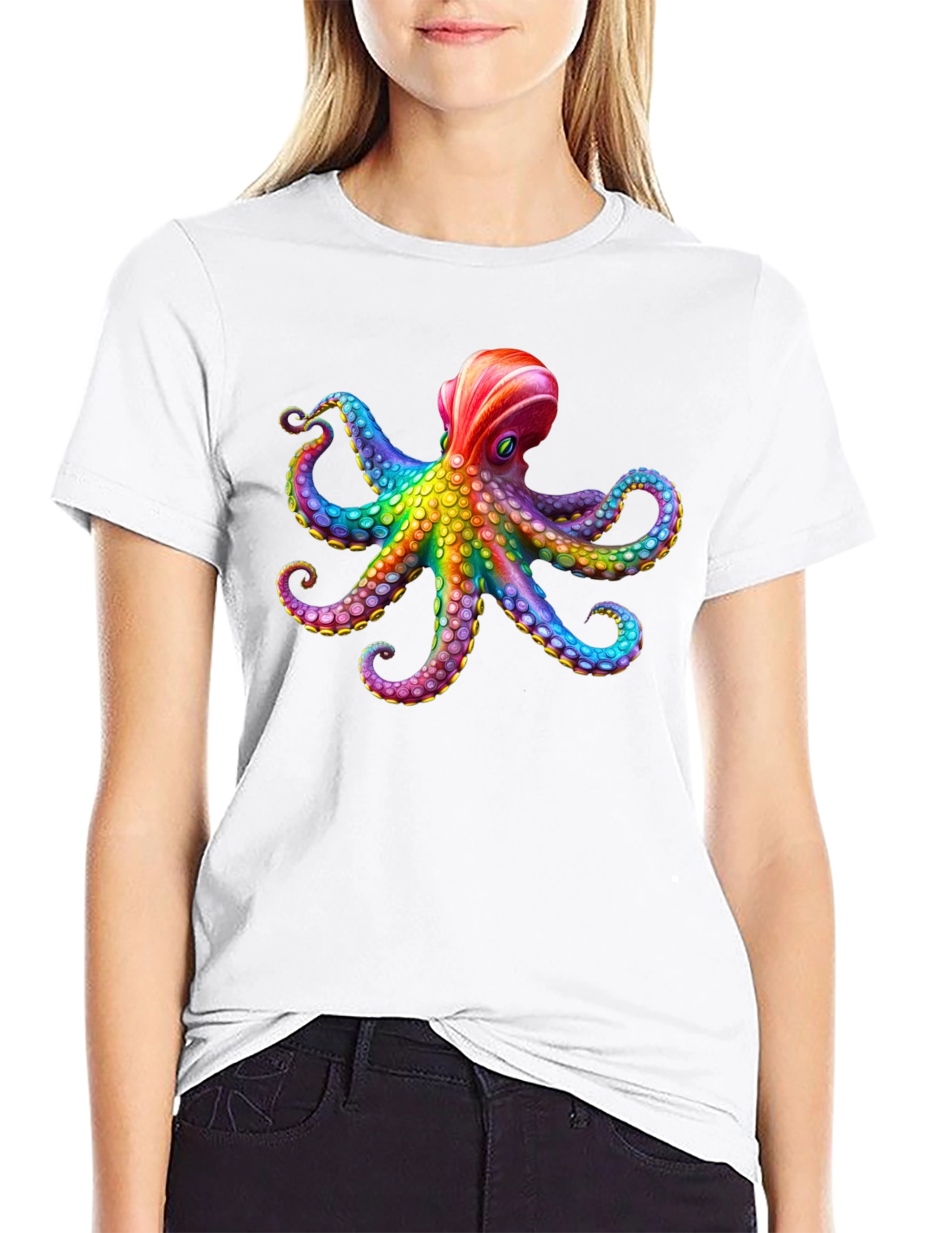 Rainbow Octopus Graphic Black T-Shirt