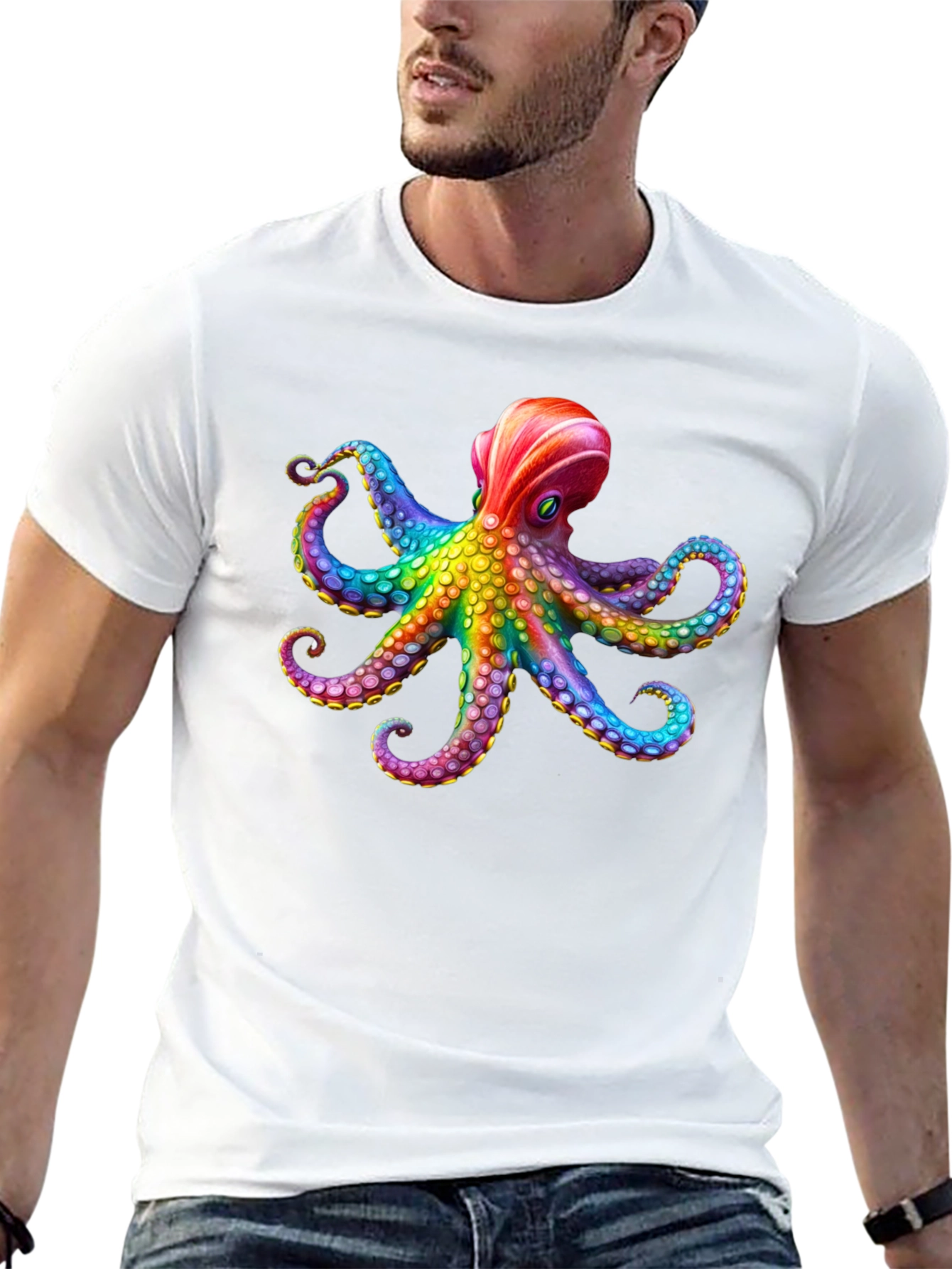 Rainbow Octopus Graphic Black T-Shirt