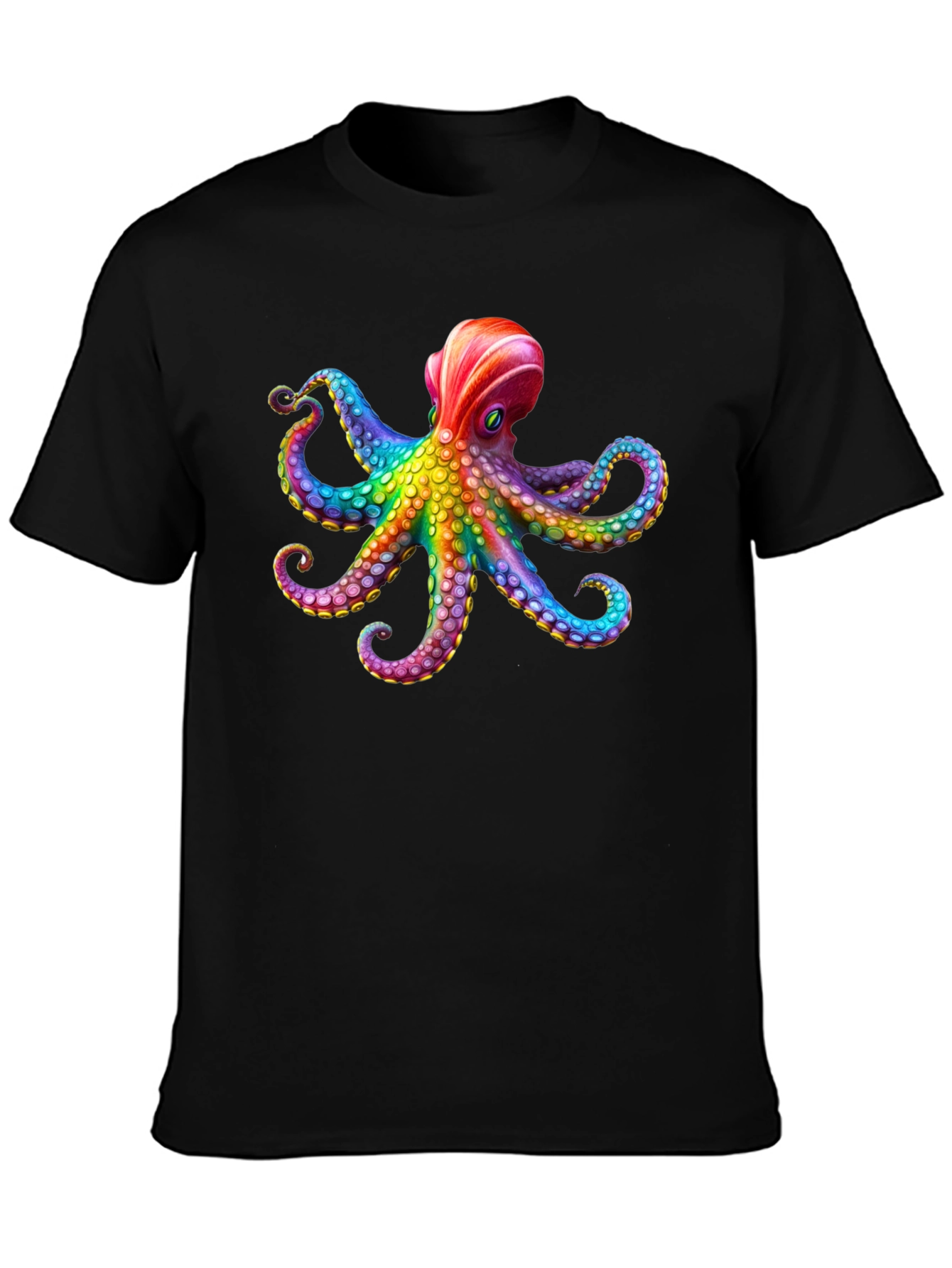 Rainbow Octopus Graphic Black T-Shirt