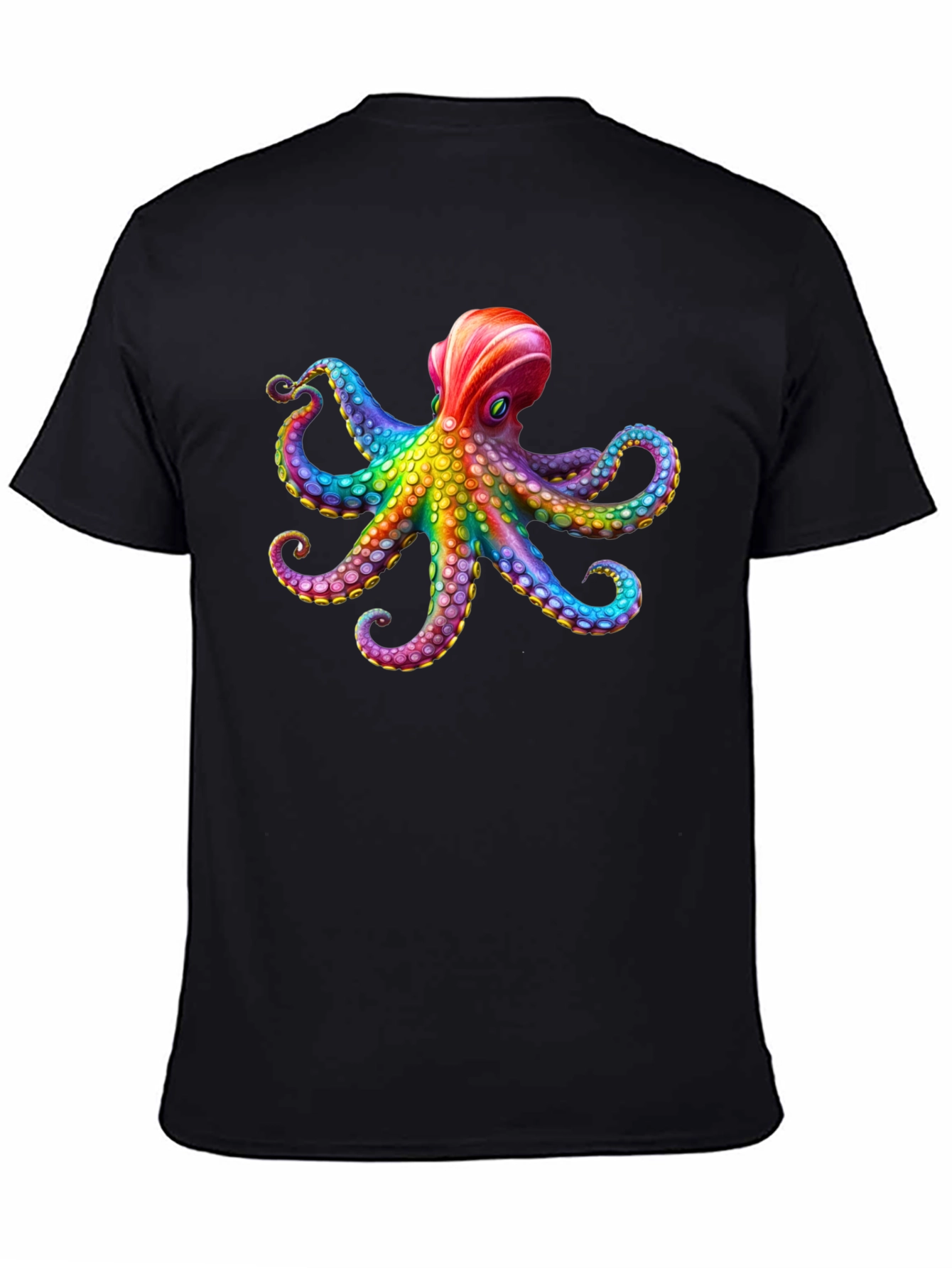Rainbow Octopus Graphic Black T-Shirt