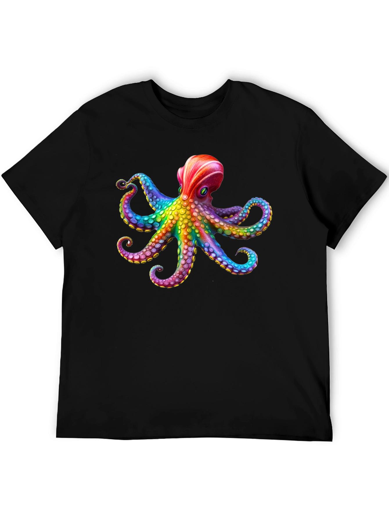 Rainbow Octopus Graphic Black T-Shirt