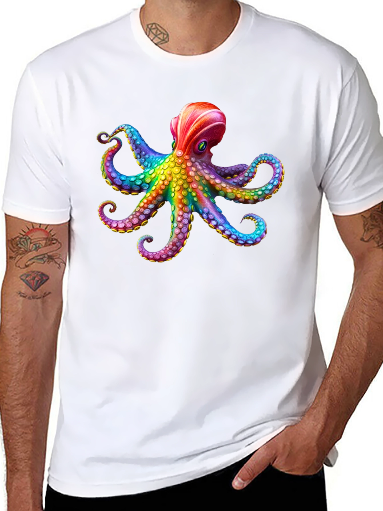 Rainbow Octopus Graphic Black T-Shirt