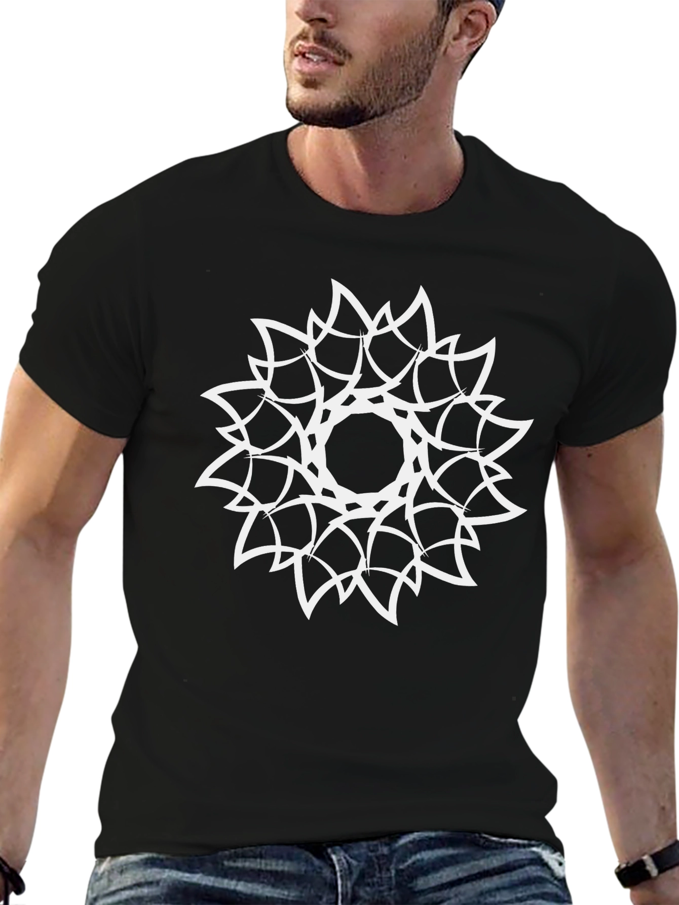 Geometric Mandala Graphic Black T-Shirt
