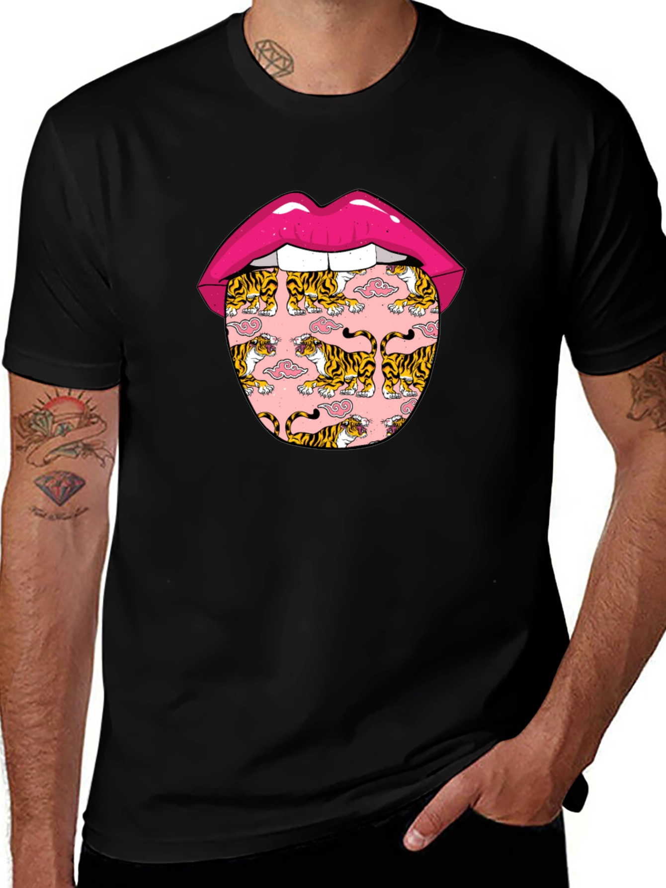 Tiger Tongue Graphic Tee - Black Unisex T-Shirt