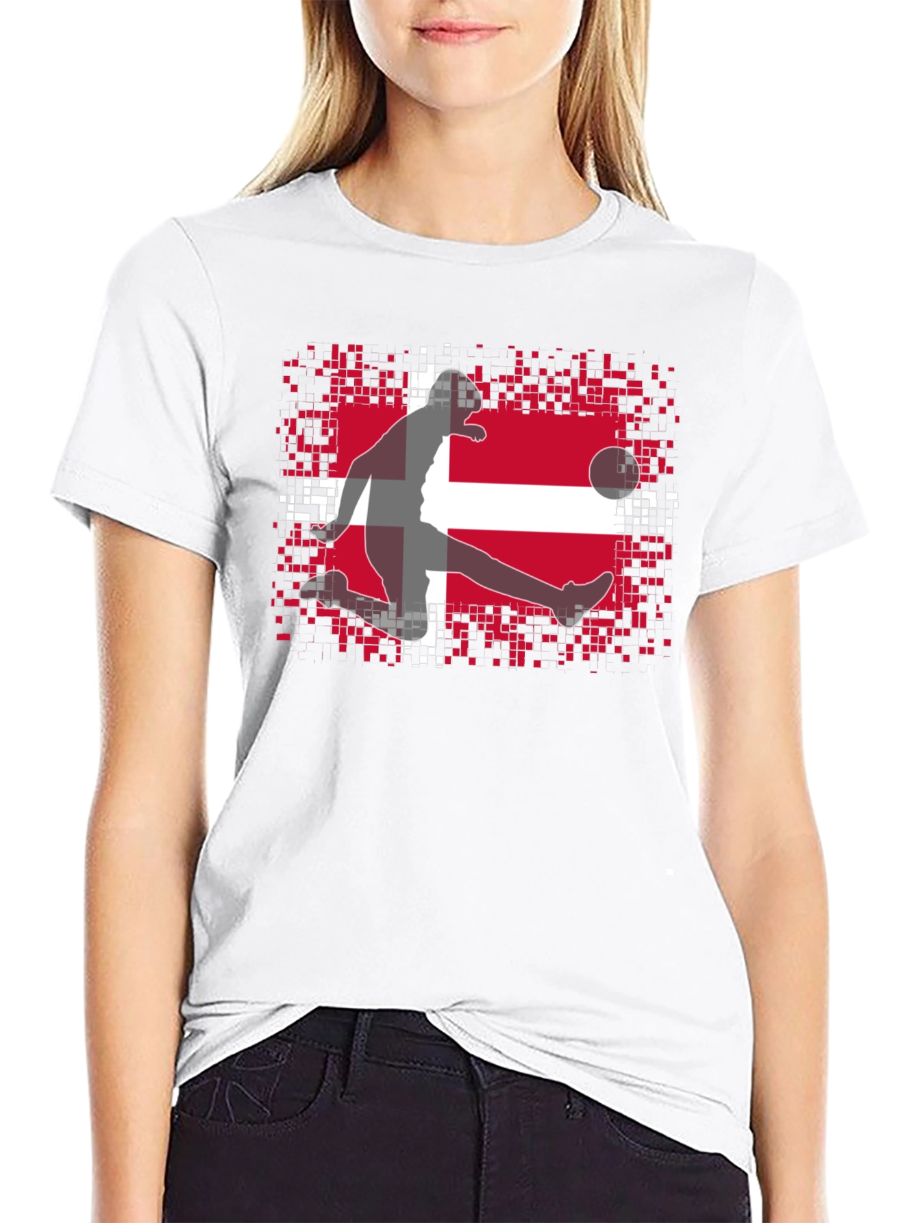 Denmark Flag Soccer Black T-Shirt