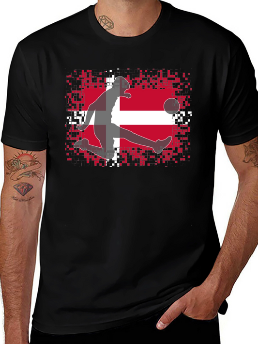 Denmark Flag Soccer Black T-Shirt