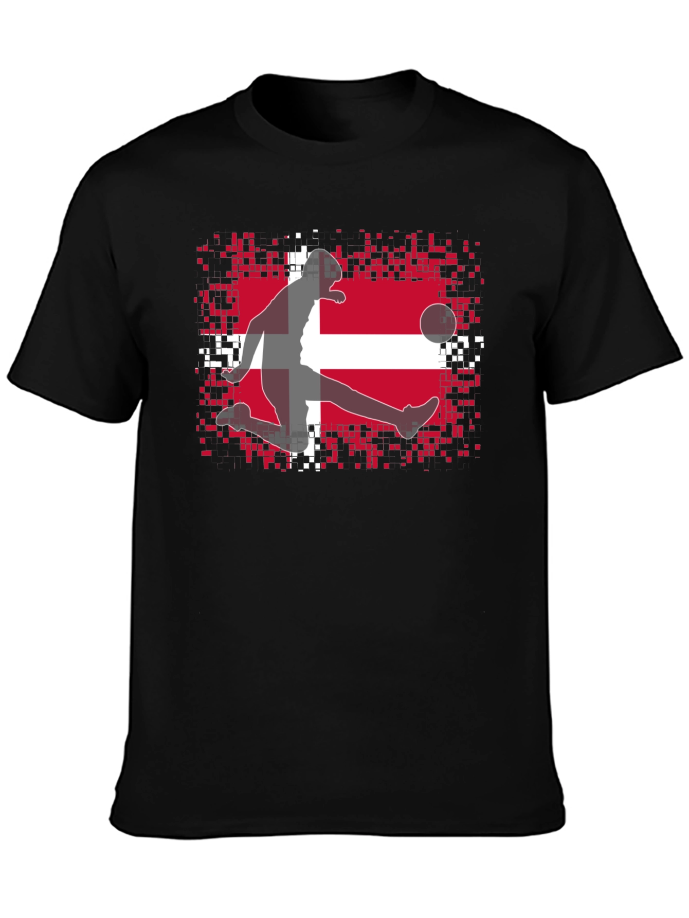 Denmark Flag Soccer Black T-Shirt