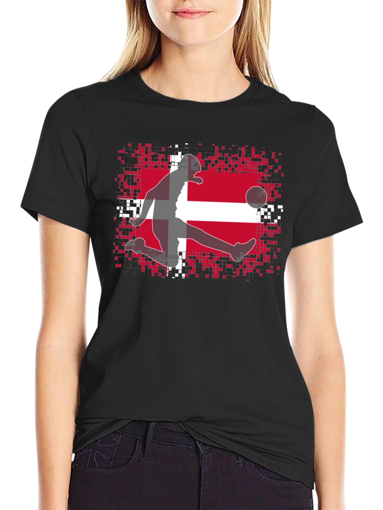 Denmark Flag Soccer Black T-Shirt