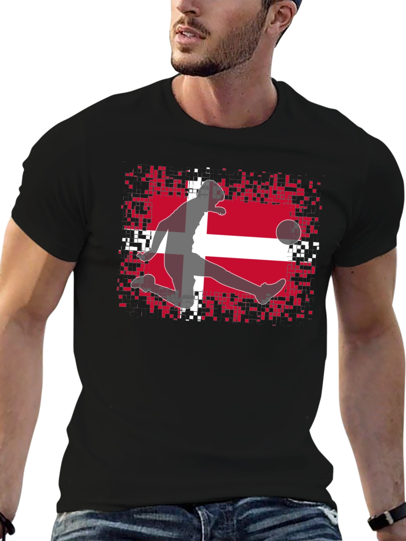 Denmark Flag Soccer Black T-Shirt