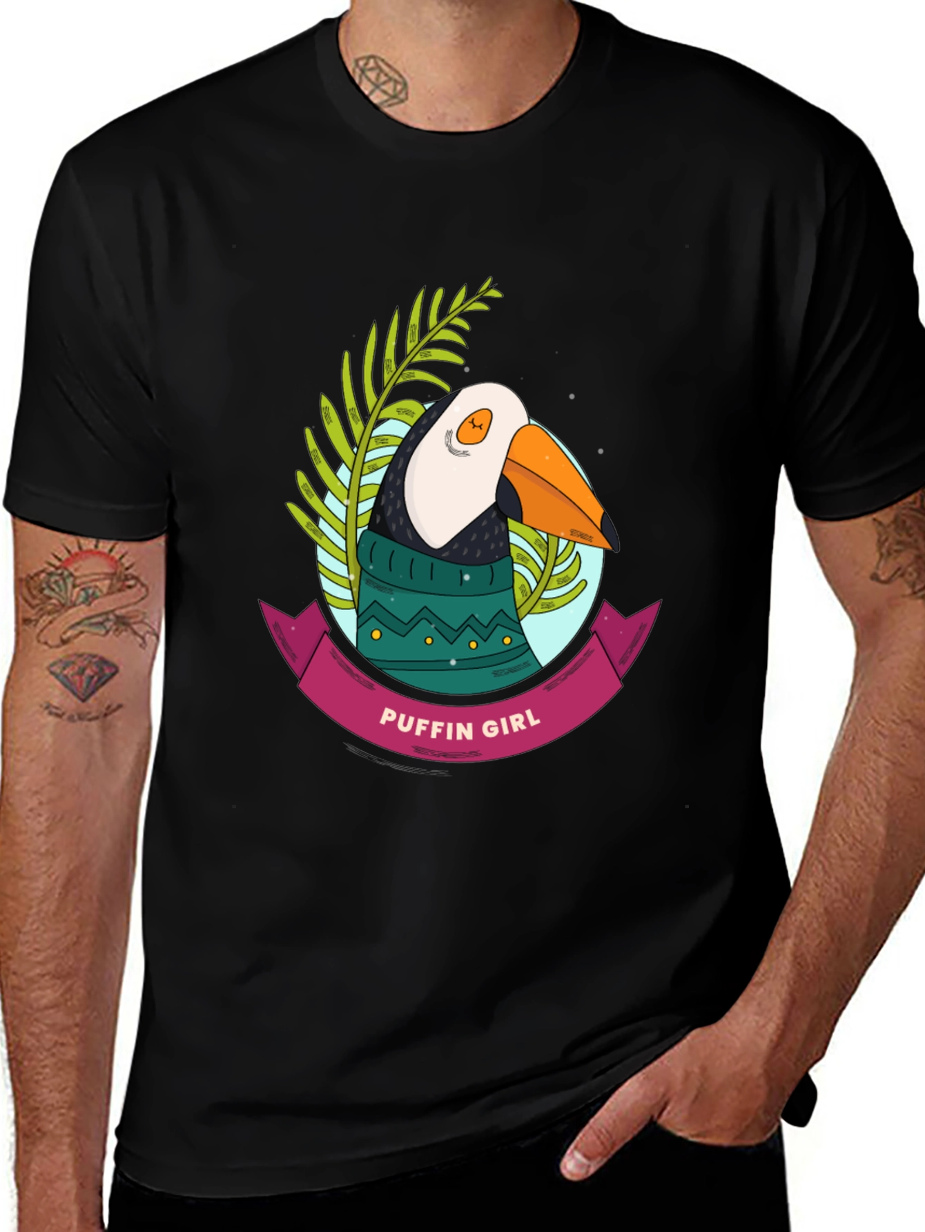 Puffin Girl Graphic T-Shirt - Cool Bird Tee