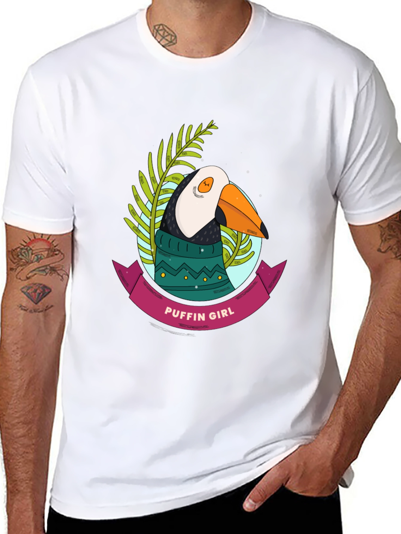 Puffin Girl Graphic T-Shirt - Cool Bird Tee