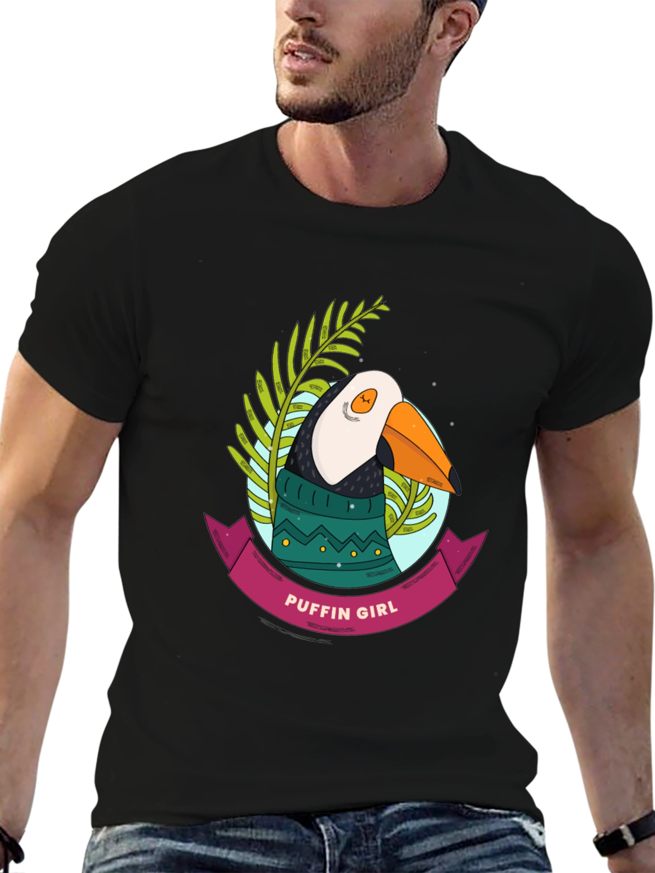 Puffin Girl Graphic T-Shirt - Cool Bird Tee