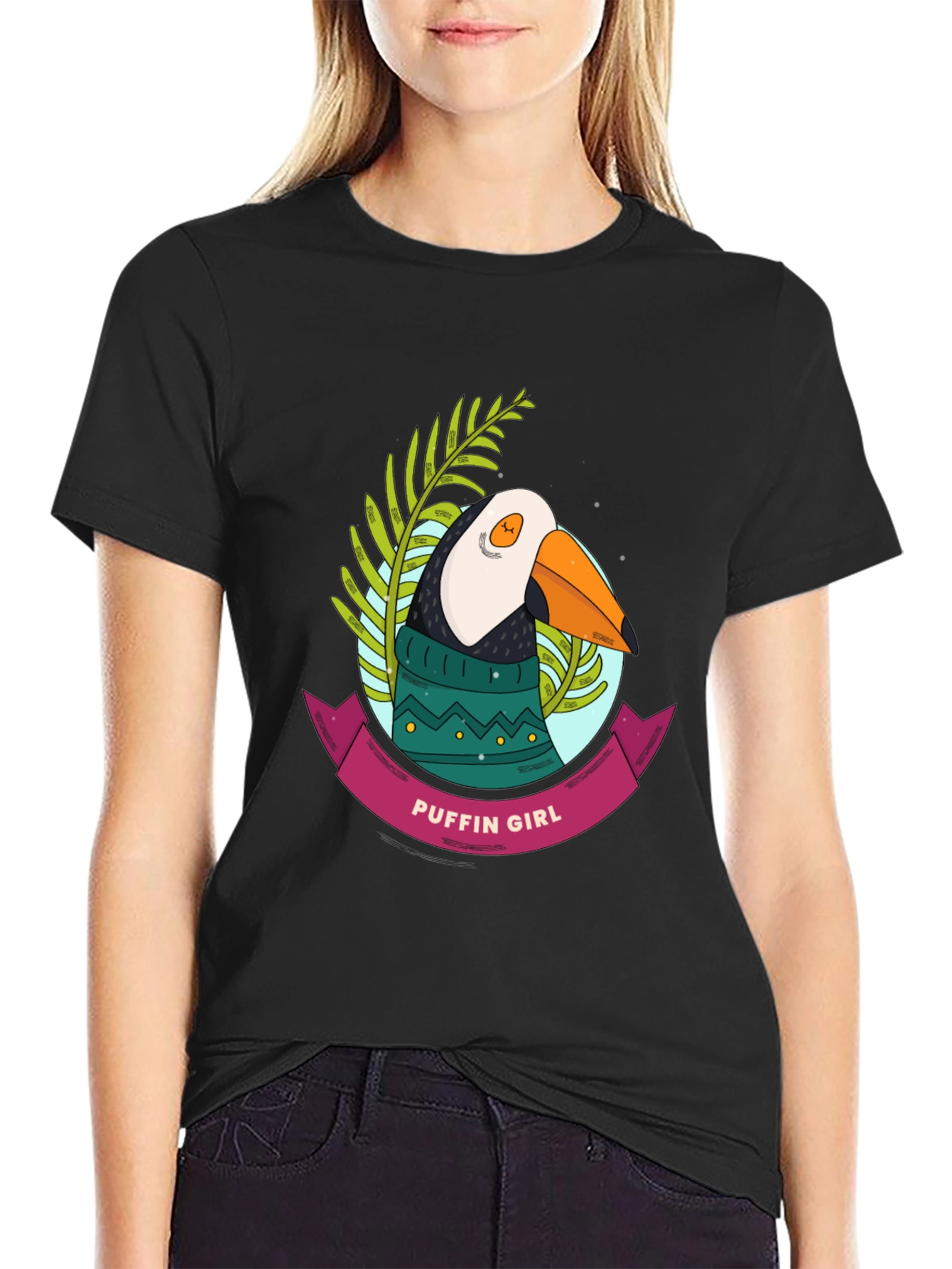 Puffin Girl Graphic T-Shirt - Cool Bird Tee