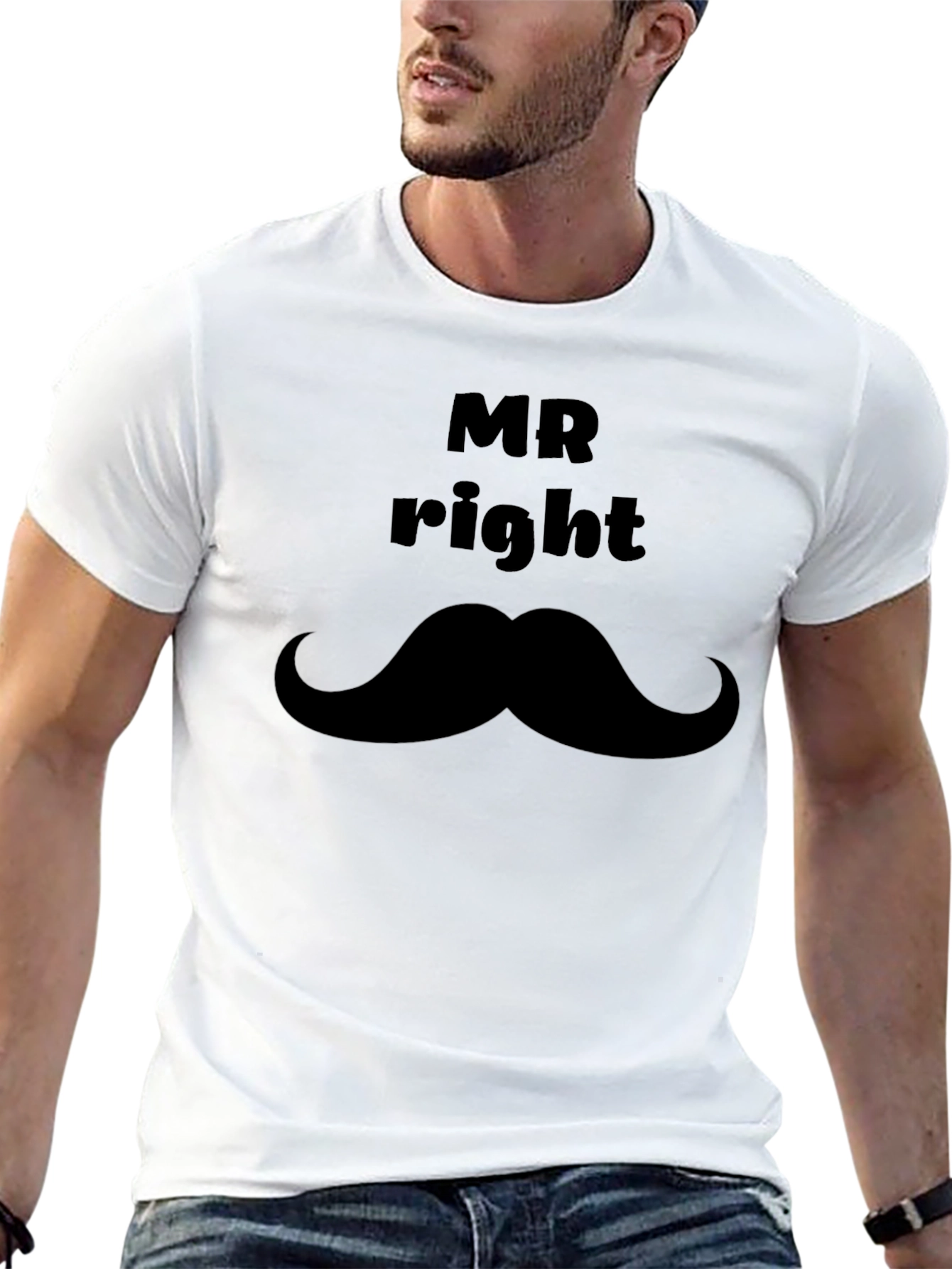 Mr. Right Graphic Tee - Mustache Design