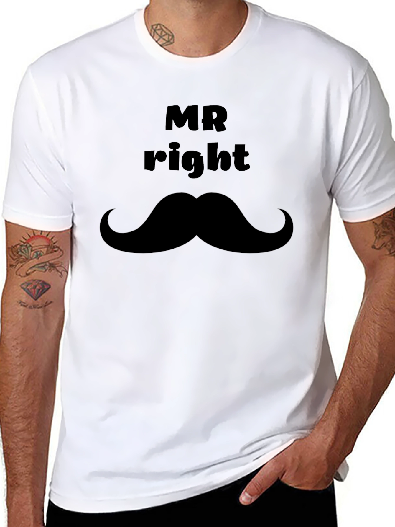 Mr. Right Graphic Tee - Mustache Design