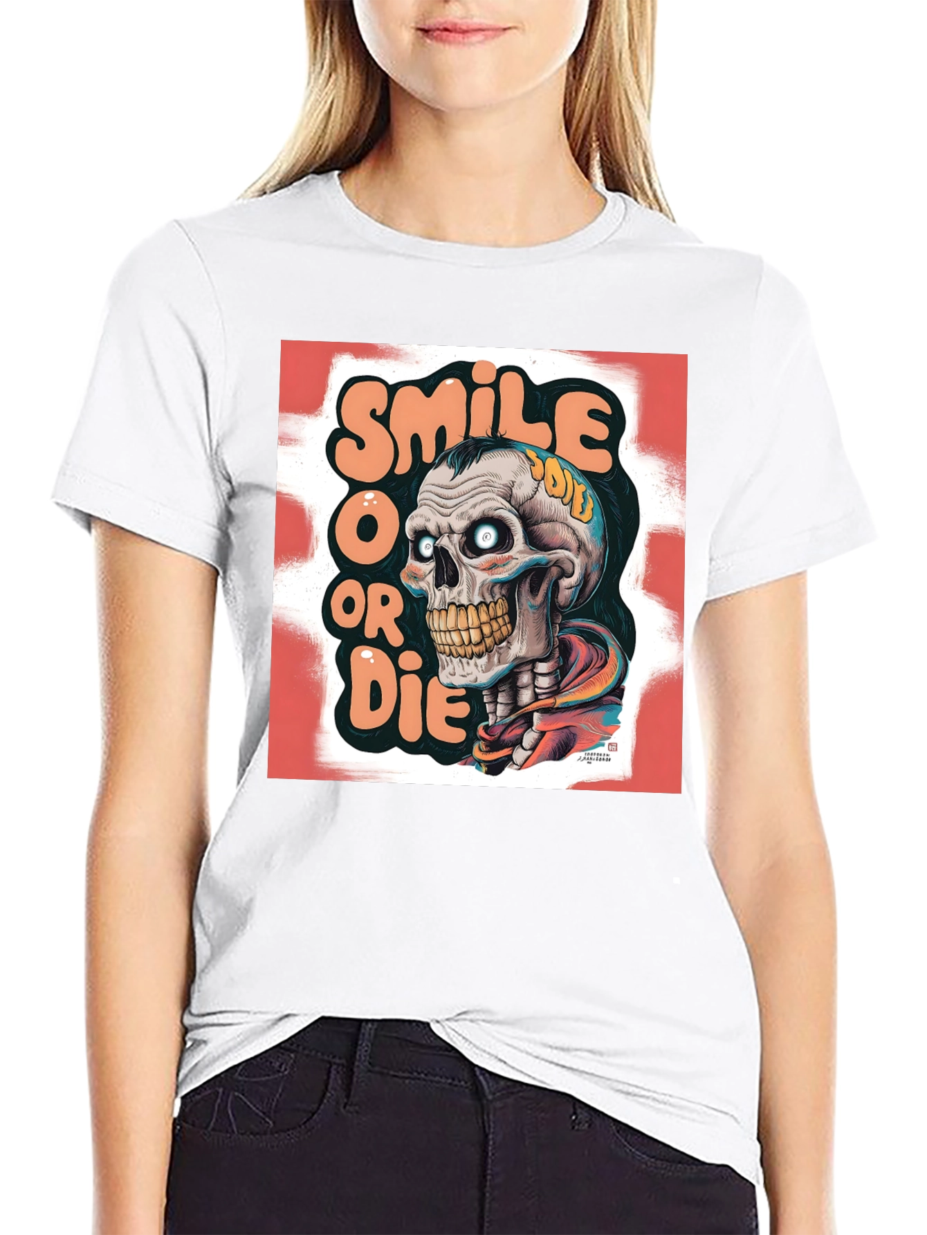 Smile or Die Graphic Tee - Skull Design