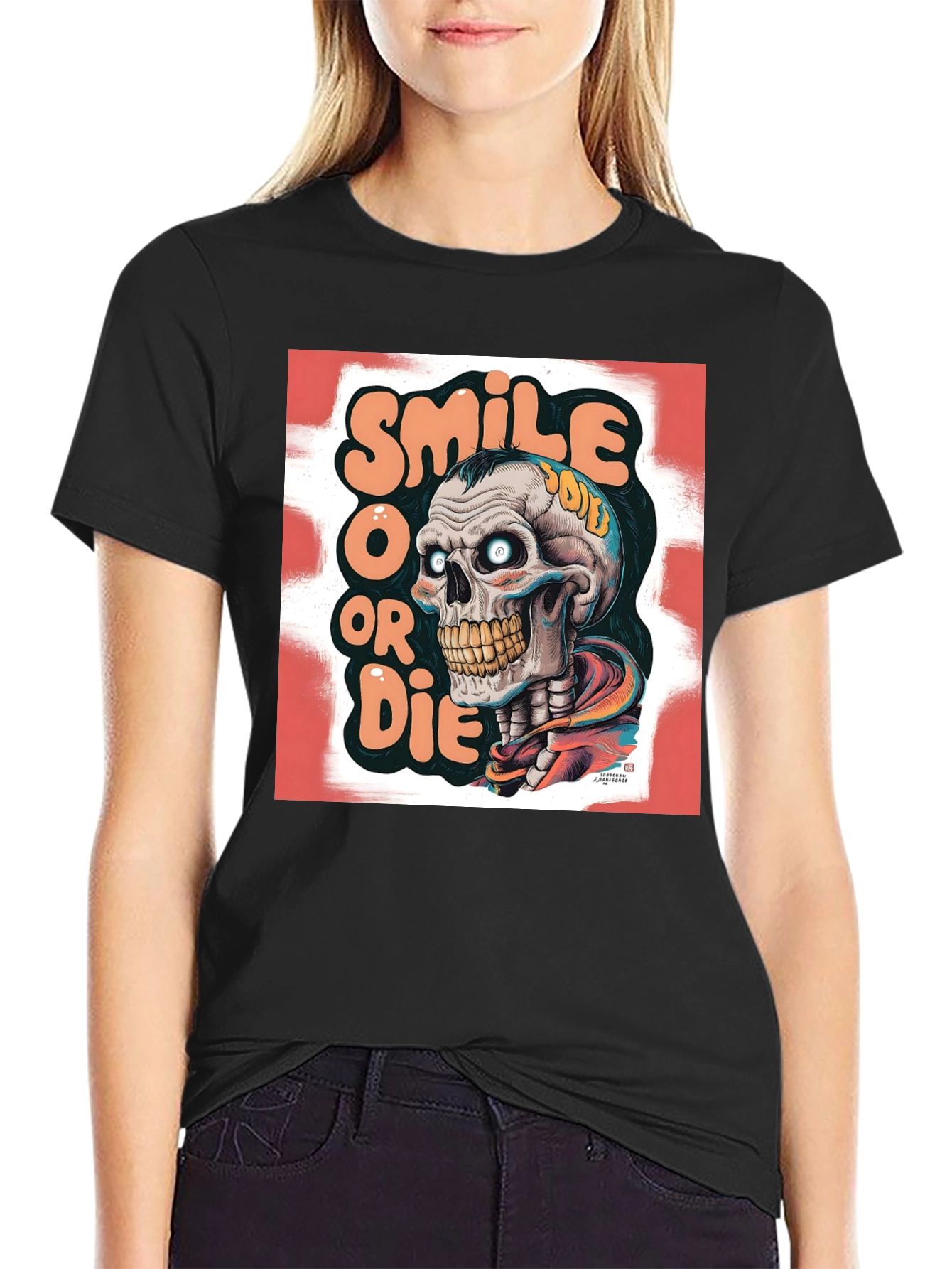 Smile or Die Graphic Tee - Skull Design