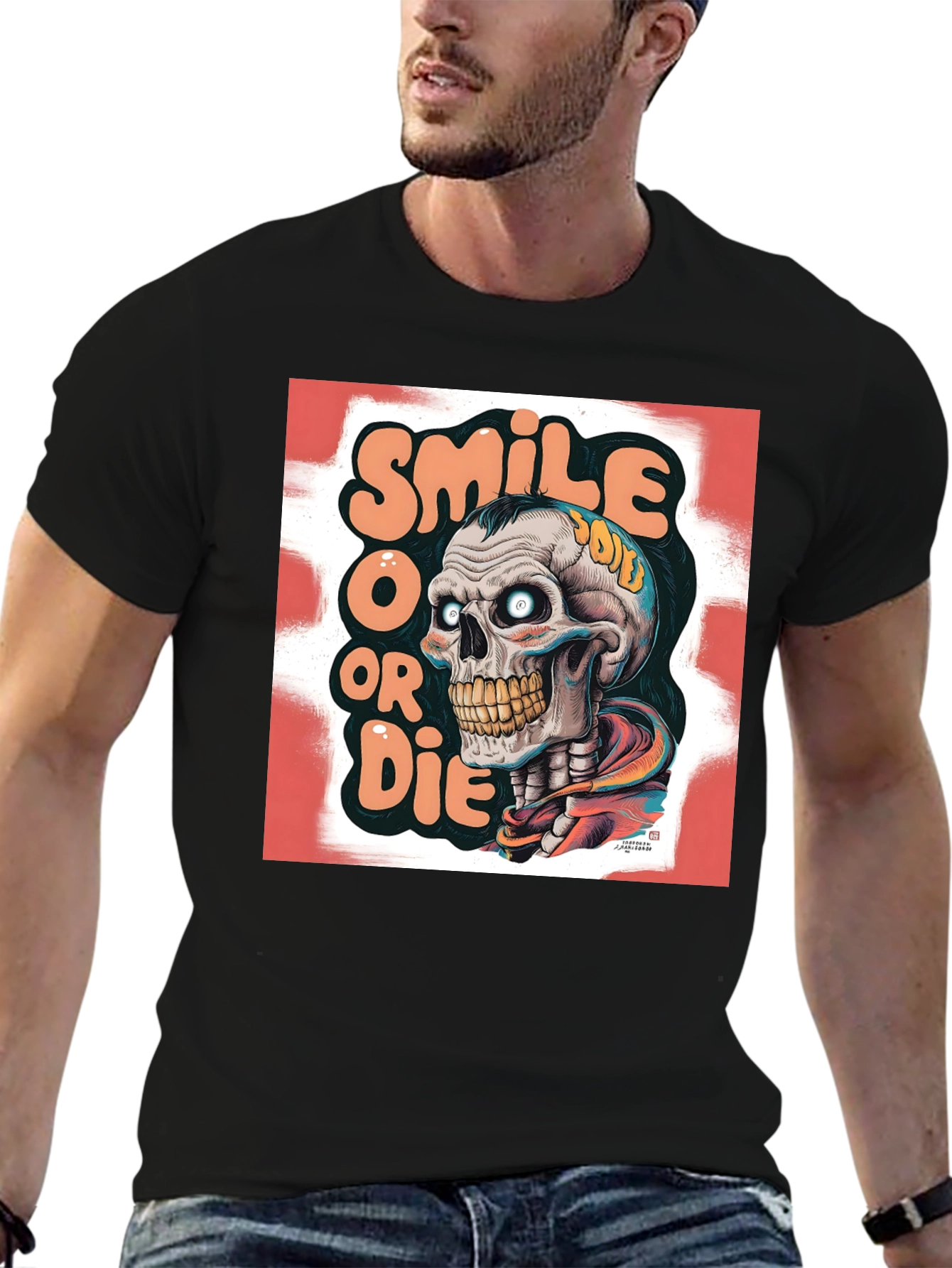 Smile or Die Graphic Tee - Skull Design